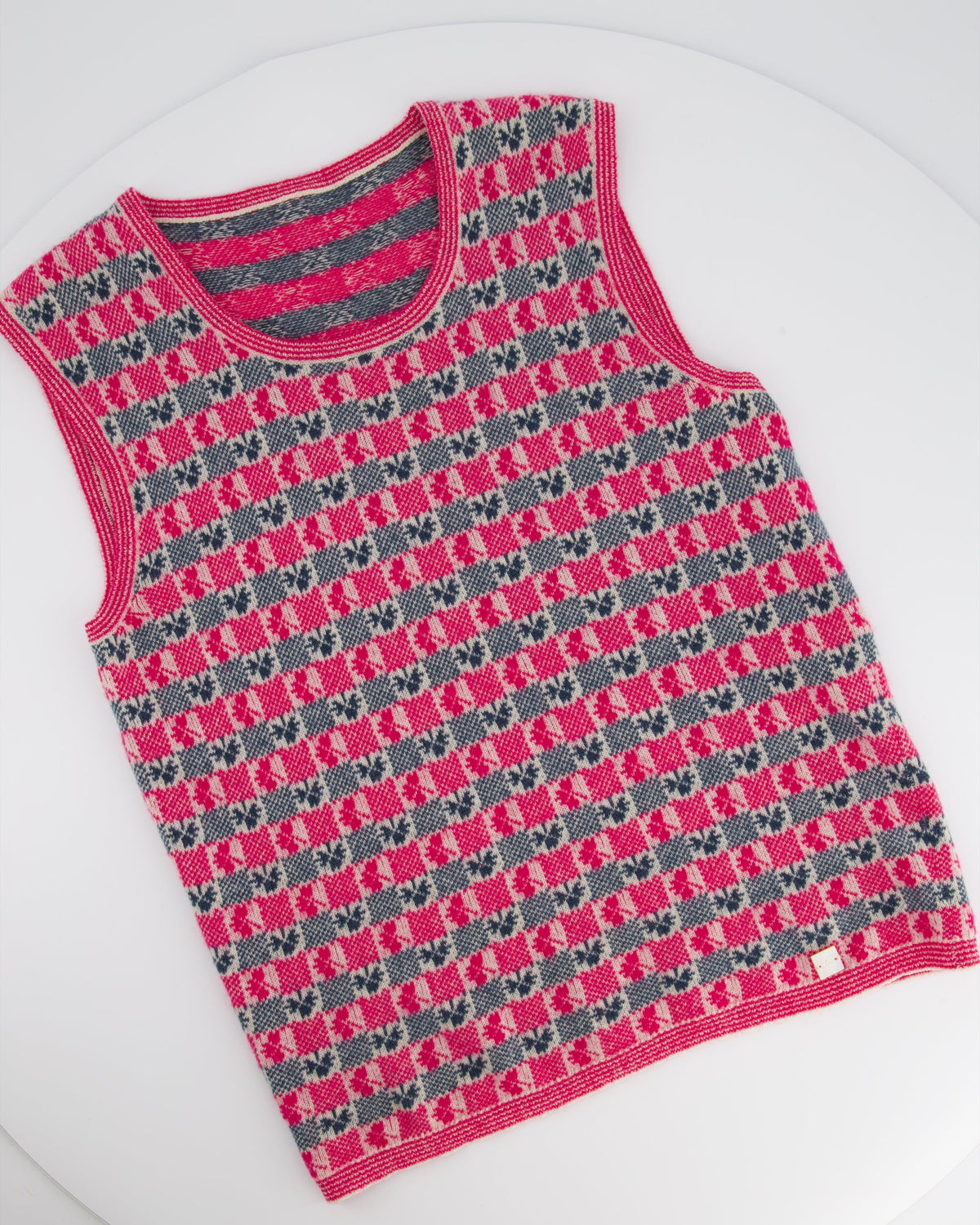 Chanel Pink Intarsia Knit Cashmere igan and Top Set Size FR 40 (UK 12)