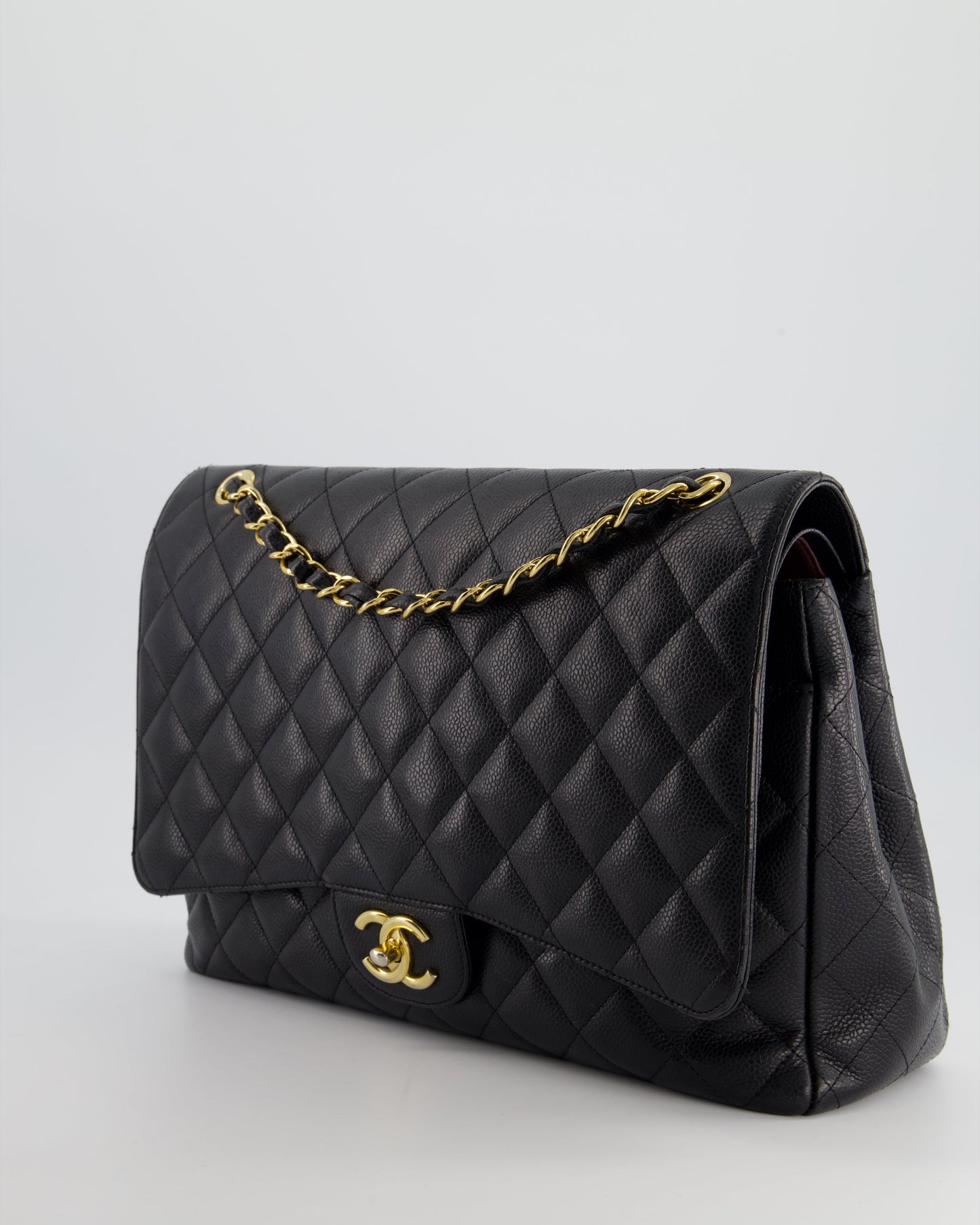 *HOT* Chanel Black Caviar Leather Maxi Double Flap Bag with Gold Hardware RRP £9,760