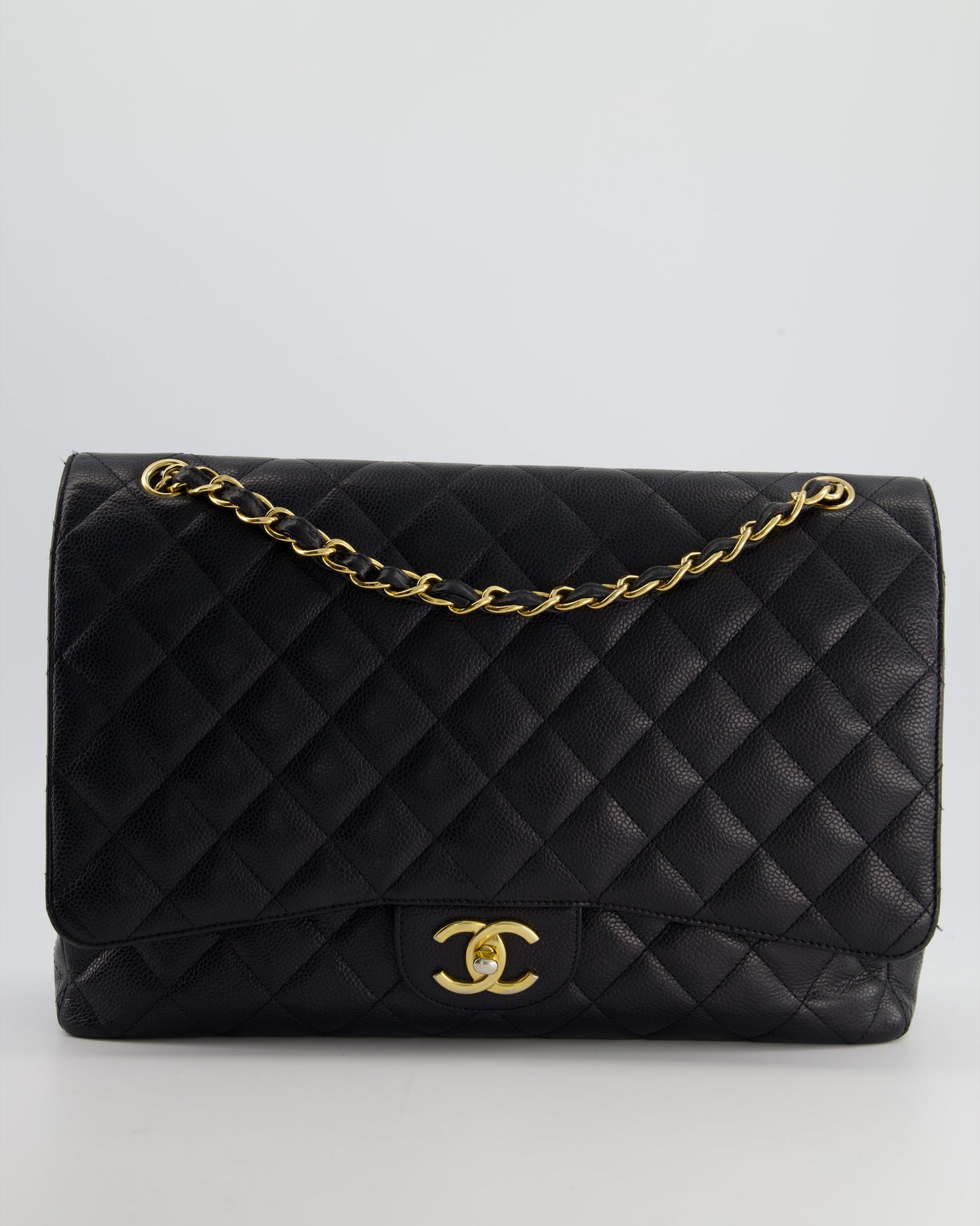 *HOT* Chanel Black Caviar Leather Maxi Double Flap Bag with Gold Hardware RRP £9,760