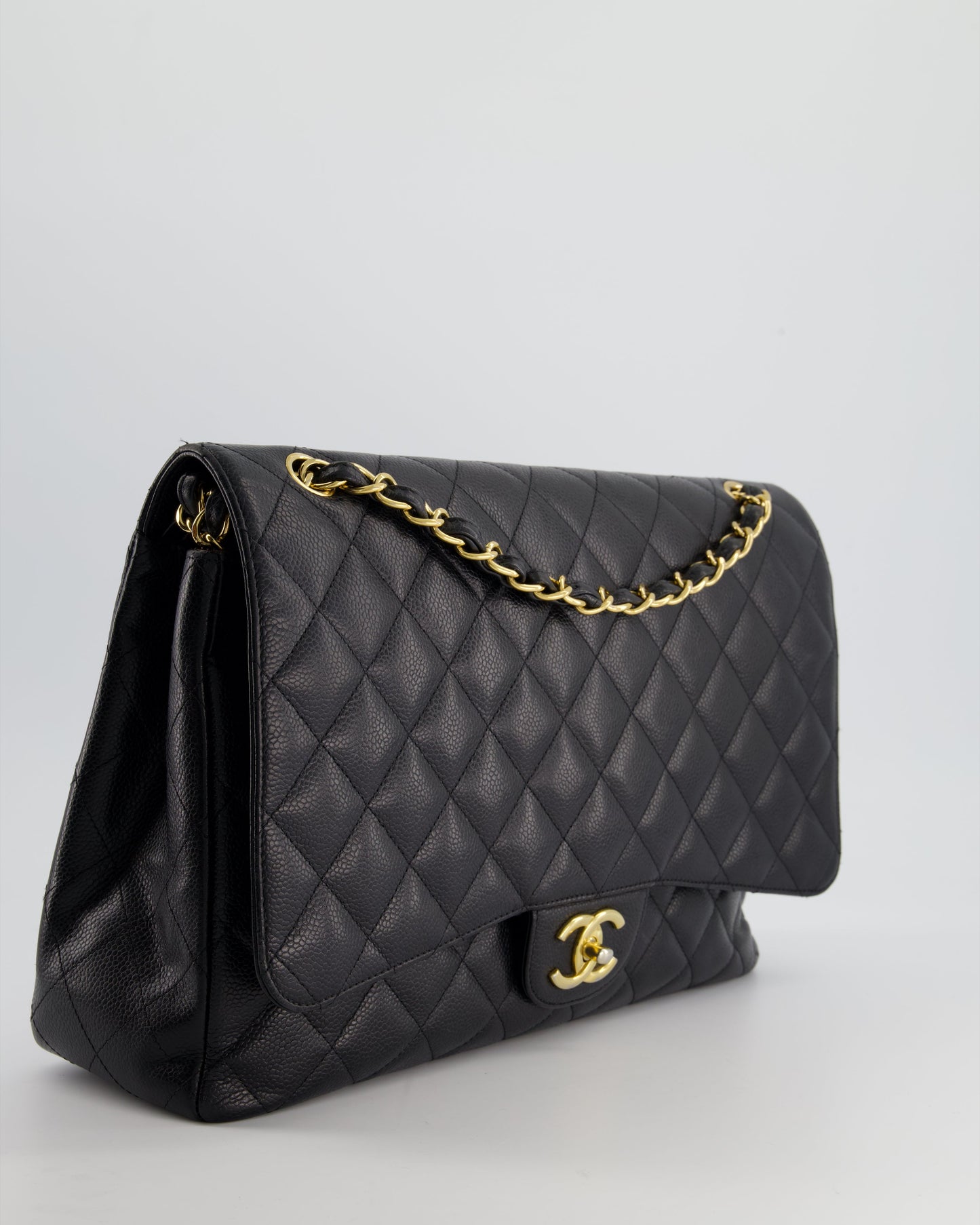 *HOT* Chanel Black Caviar Leather Maxi Double Flap Bag with Gold Hardware RRP £9,760