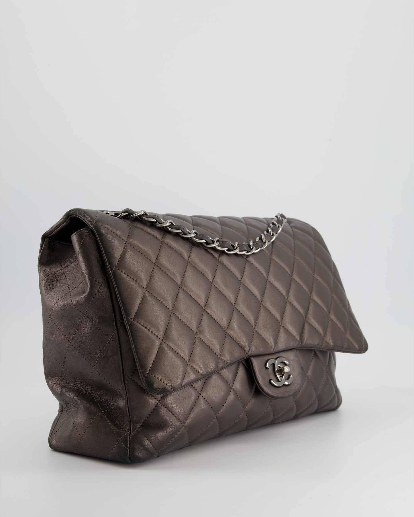 *FIRE PRICE* Chanel Bronze Metallic Classic Maxi Bag with Single Flap and Silver Hardware