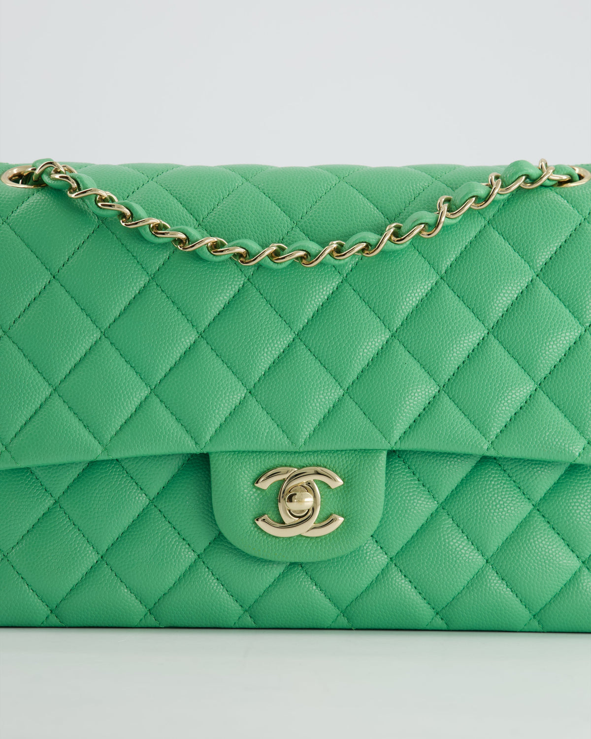 Chanel Mint Green Medium Classic Double Flap in Caviar Leather with Champagne Gold Hardware