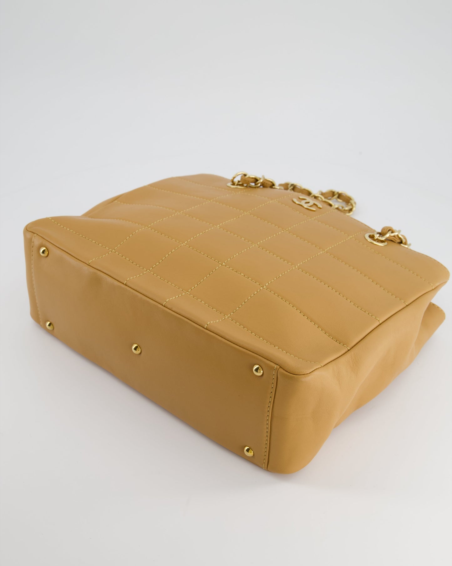 Chanel Vintage Beige Stitched Shoulder Bag in Lambskin Leather with Champagne Gold Hardware