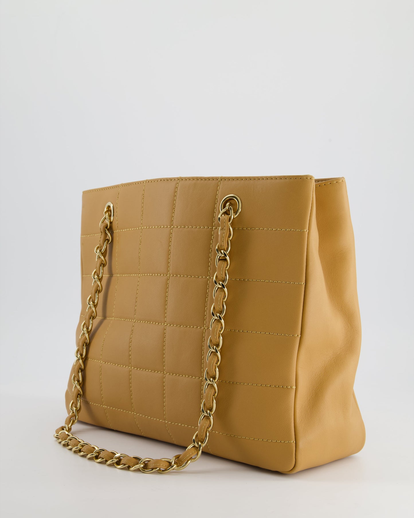 Chanel Vintage Beige Stitched Shoulder Bag in Lambskin Leather with Champagne Gold Hardware