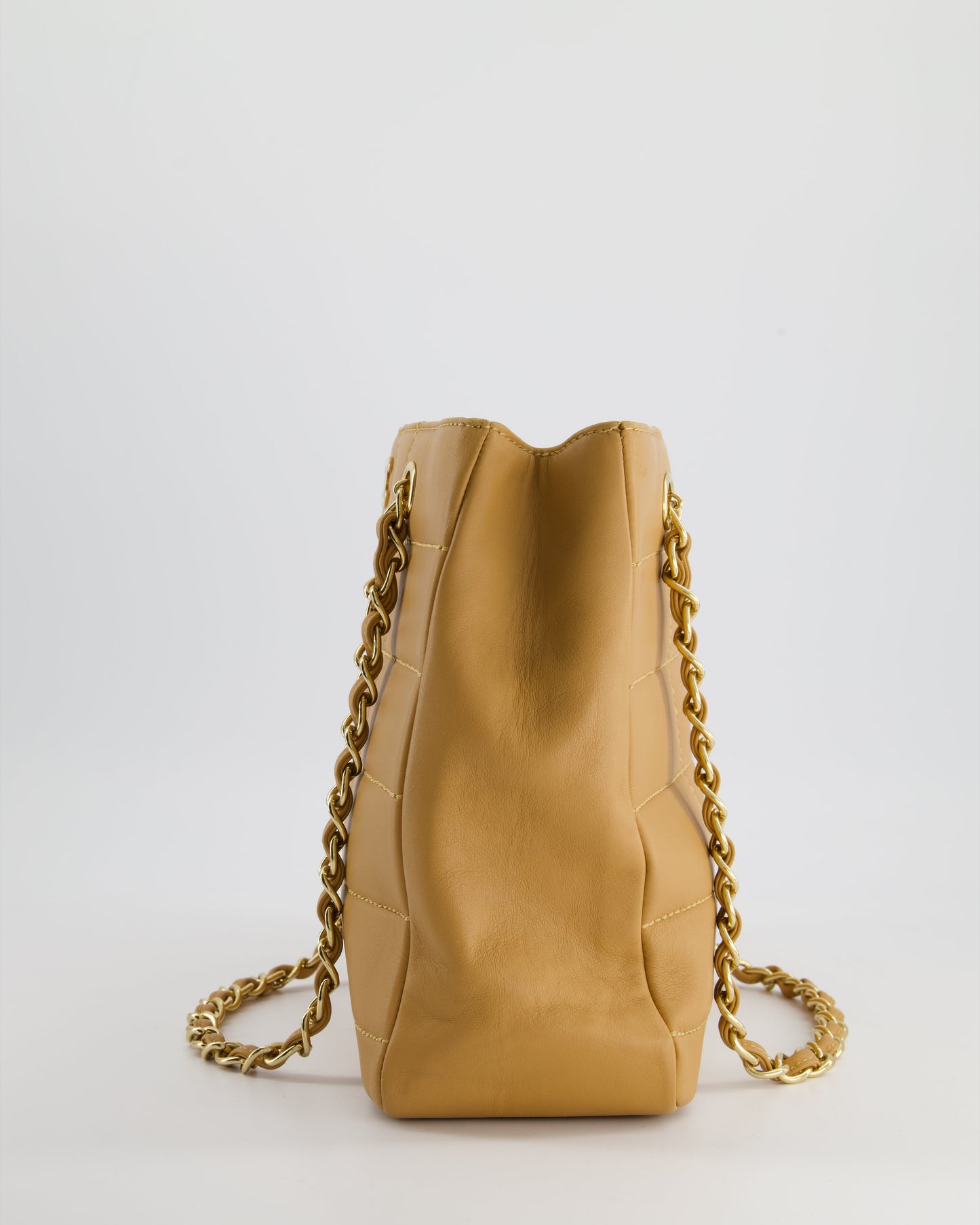 Chanel Vintage Beige Stitched Shoulder Bag in Lambskin Leather with Champagne Gold Hardware