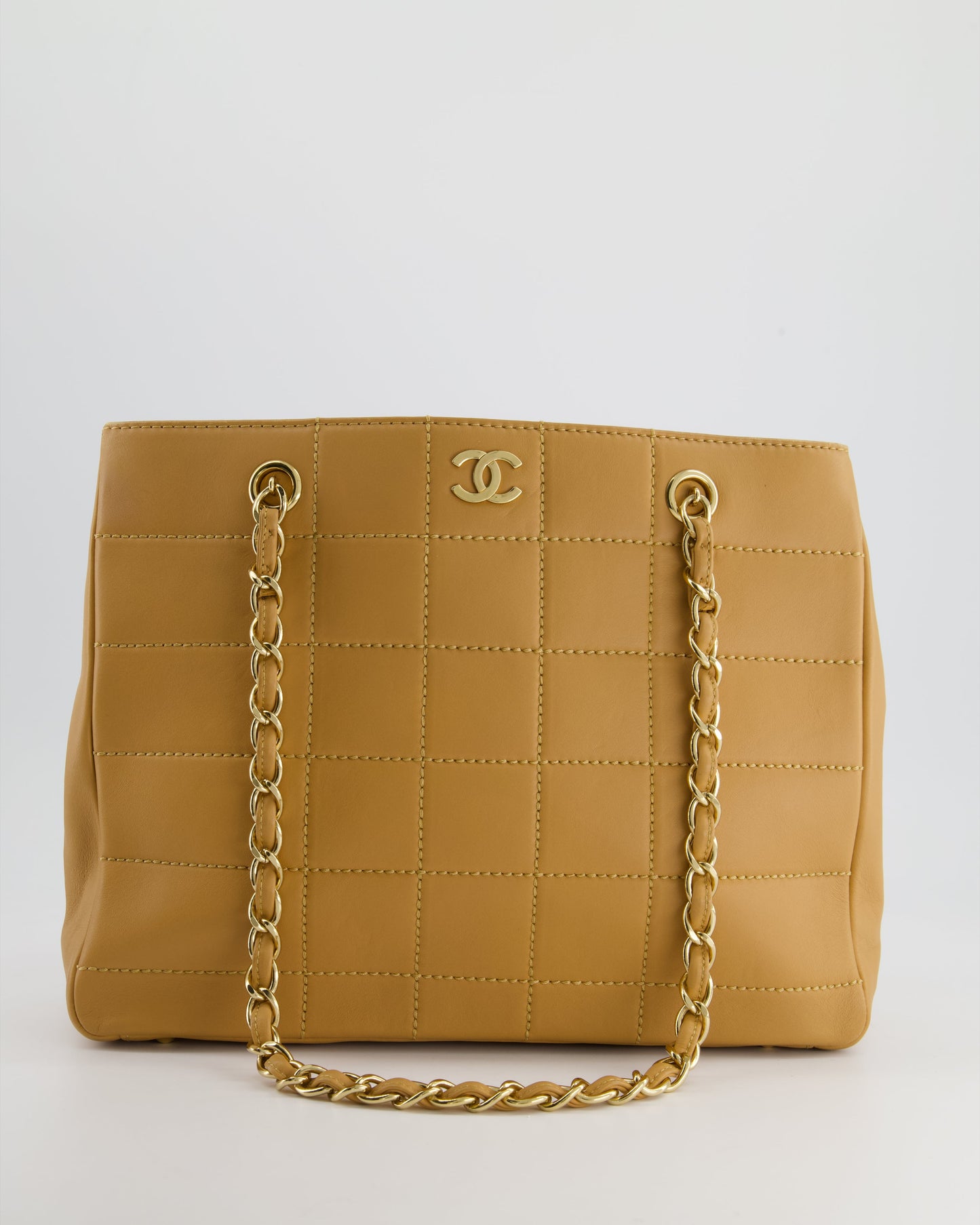 Chanel Vintage Beige Stitched Shoulder Bag in Lambskin Leather with Champagne Gold Hardware