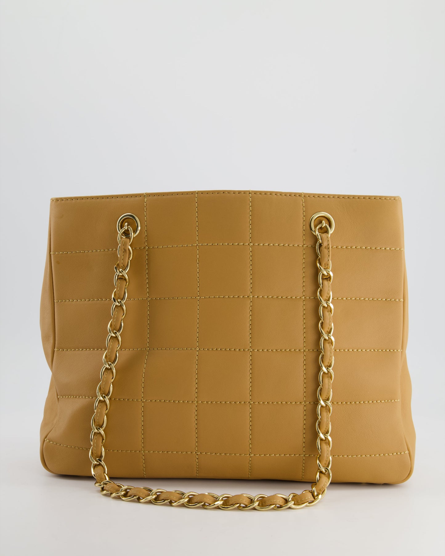 Chanel Vintage Beige Stitched Shoulder Bag in Lambskin Leather with Champagne Gold Hardware