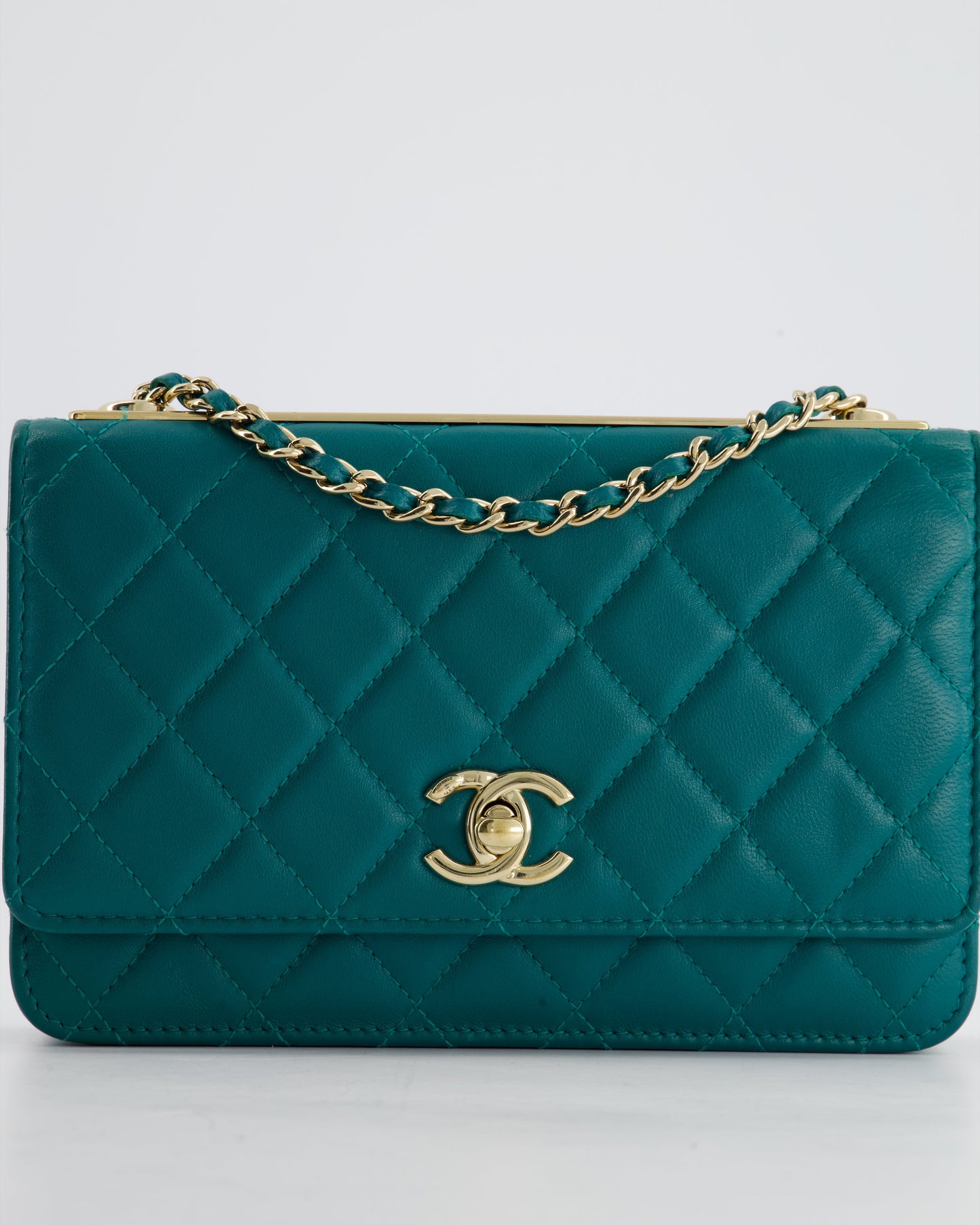 Chanel Blue Quilted Trendy Wallet on Chain Bag in Lambskin Leather with Champagne Gold Hardware