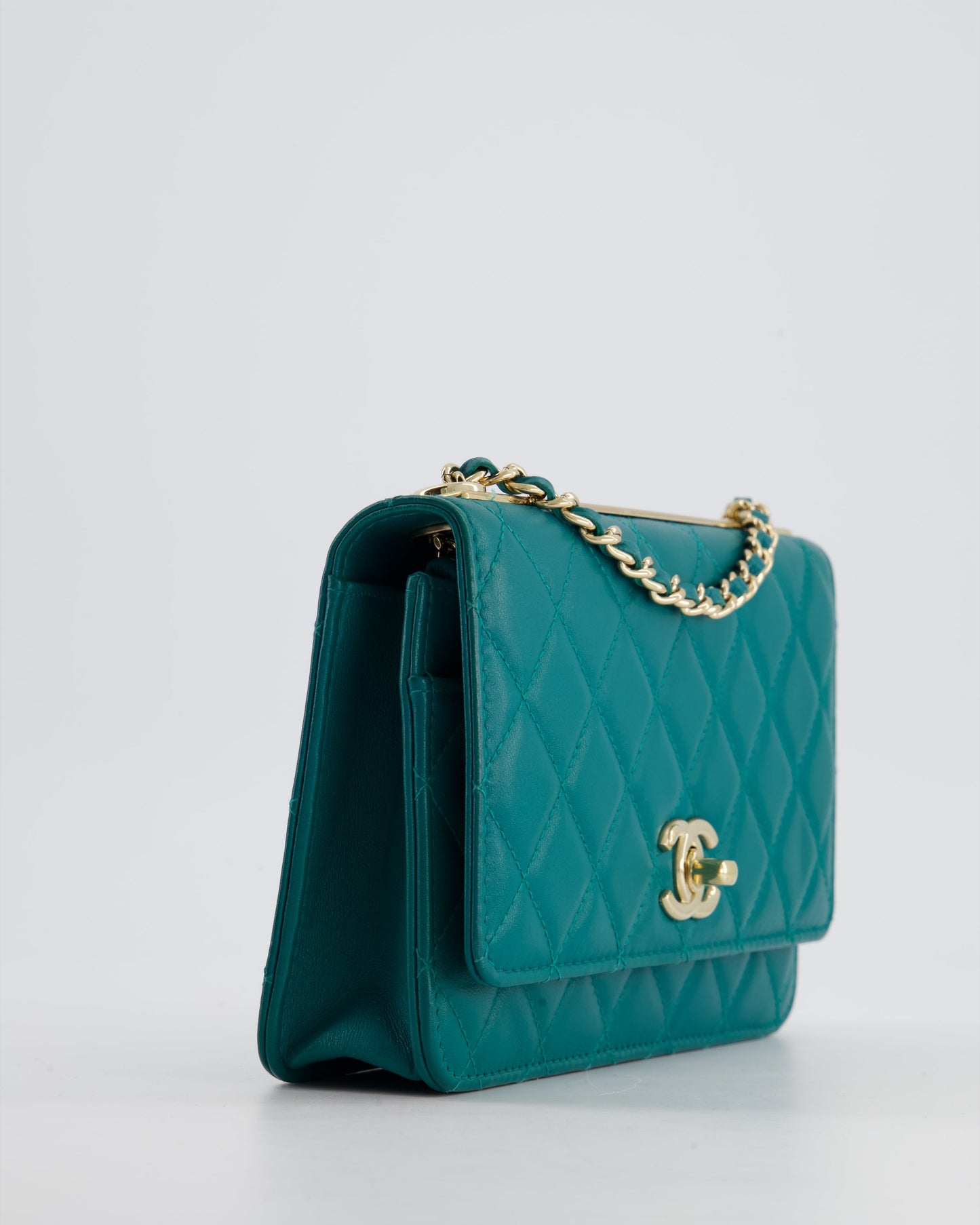 Chanel Blue Quilted Trendy Wallet on Chain Bag in Lambskin Leather with Champagne Gold Hardware