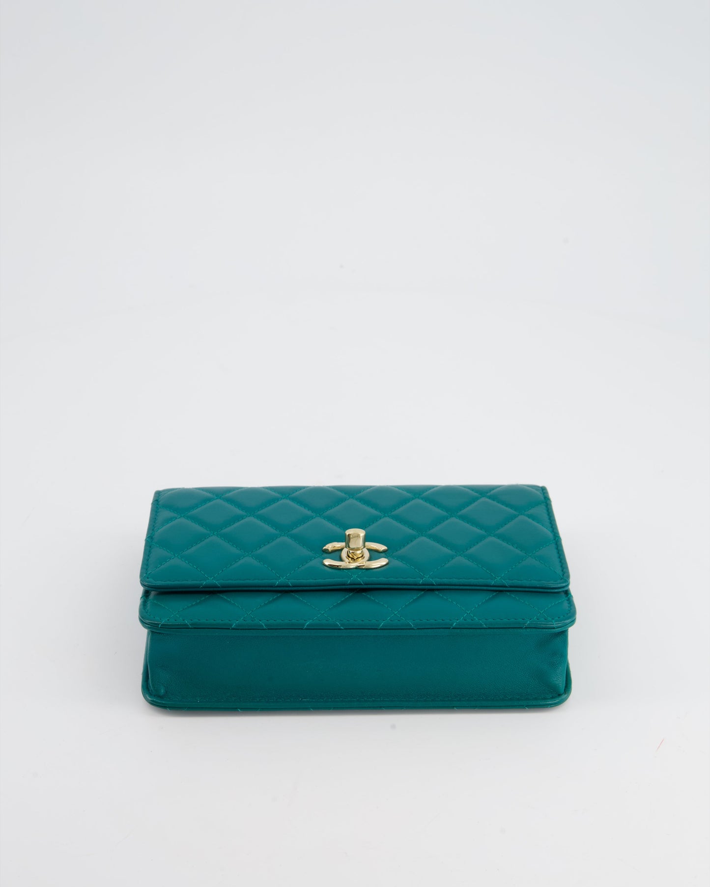 Chanel Blue Quilted Trendy Wallet on Chain Bag in Lambskin Leather with Champagne Gold Hardware