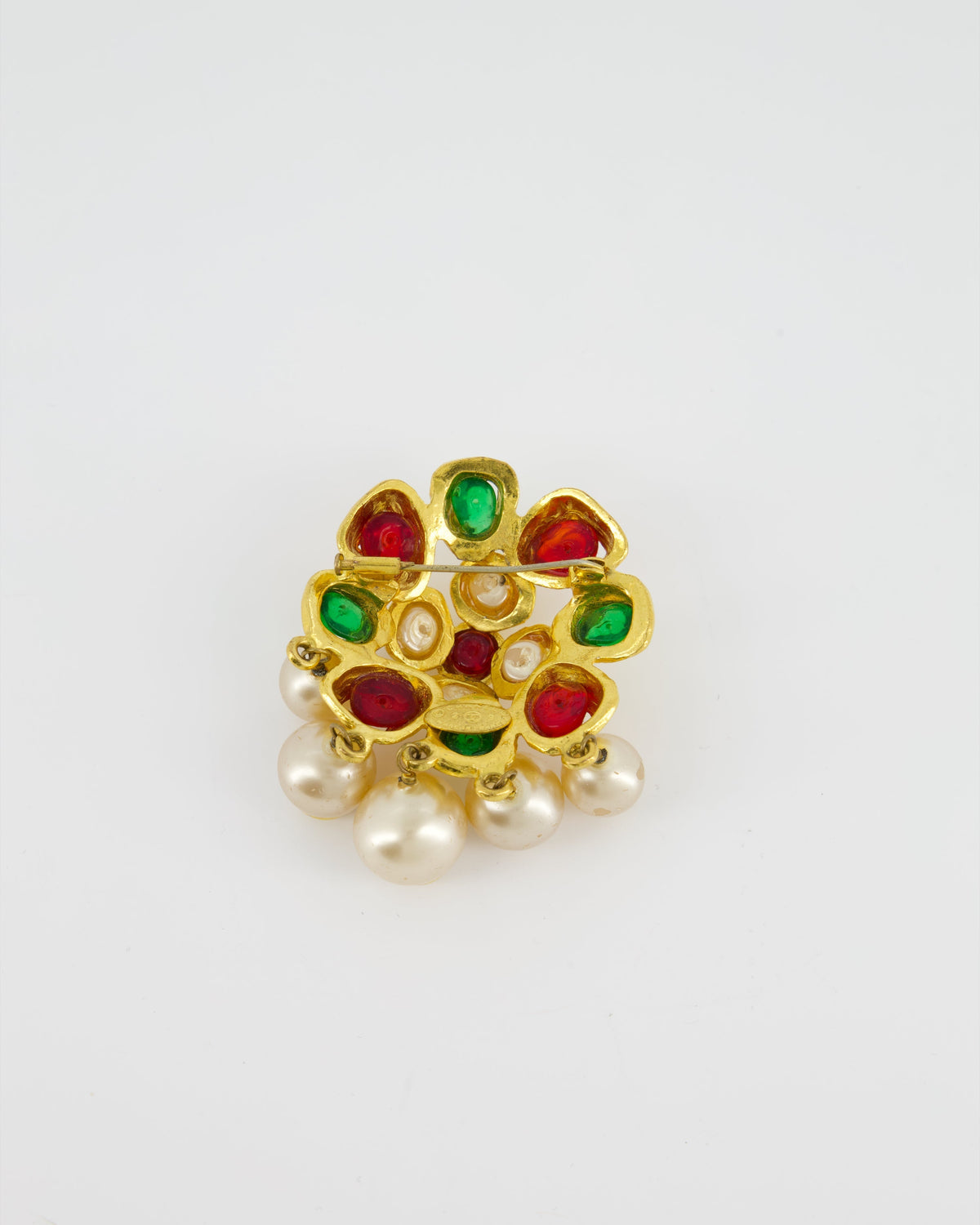 Chanel Vintage by Victoire De Castellane  Yellow Gold Camelia Brooch with Multi-Colour Stones and Pearls