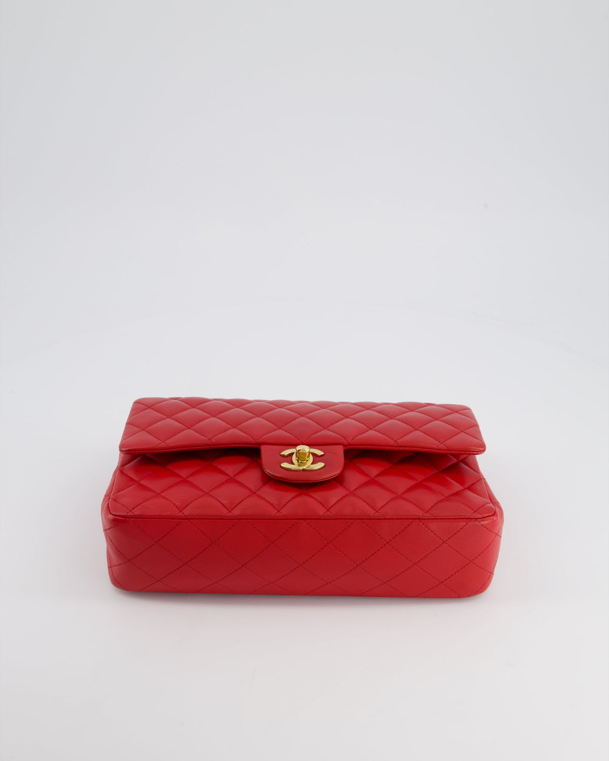 Chanel Medium Red Classic Double Flap Bag in Lambskin Leather with Brushed Gold Hardware