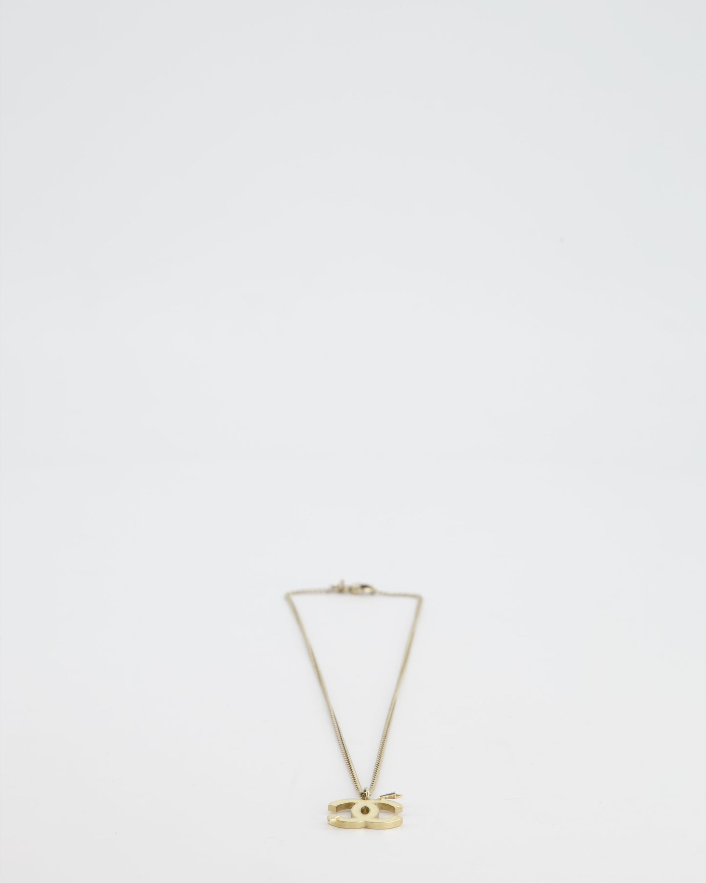 Chanel Champagne Gold Necklace with Cream CC Pendant
