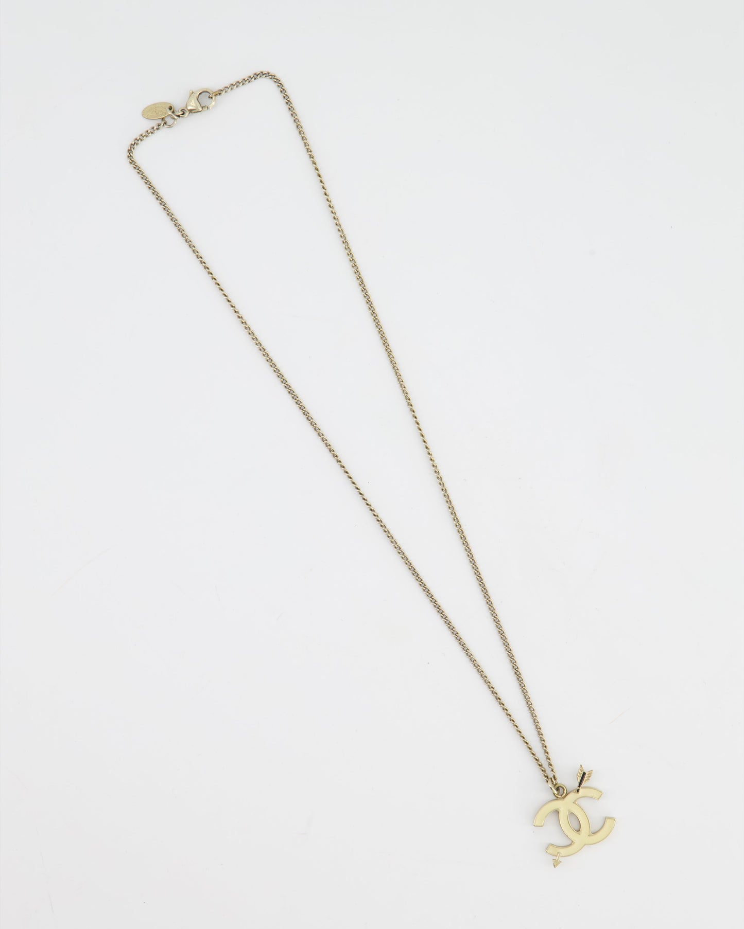 Chanel Champagne Gold Necklace with Cream CC Pendant