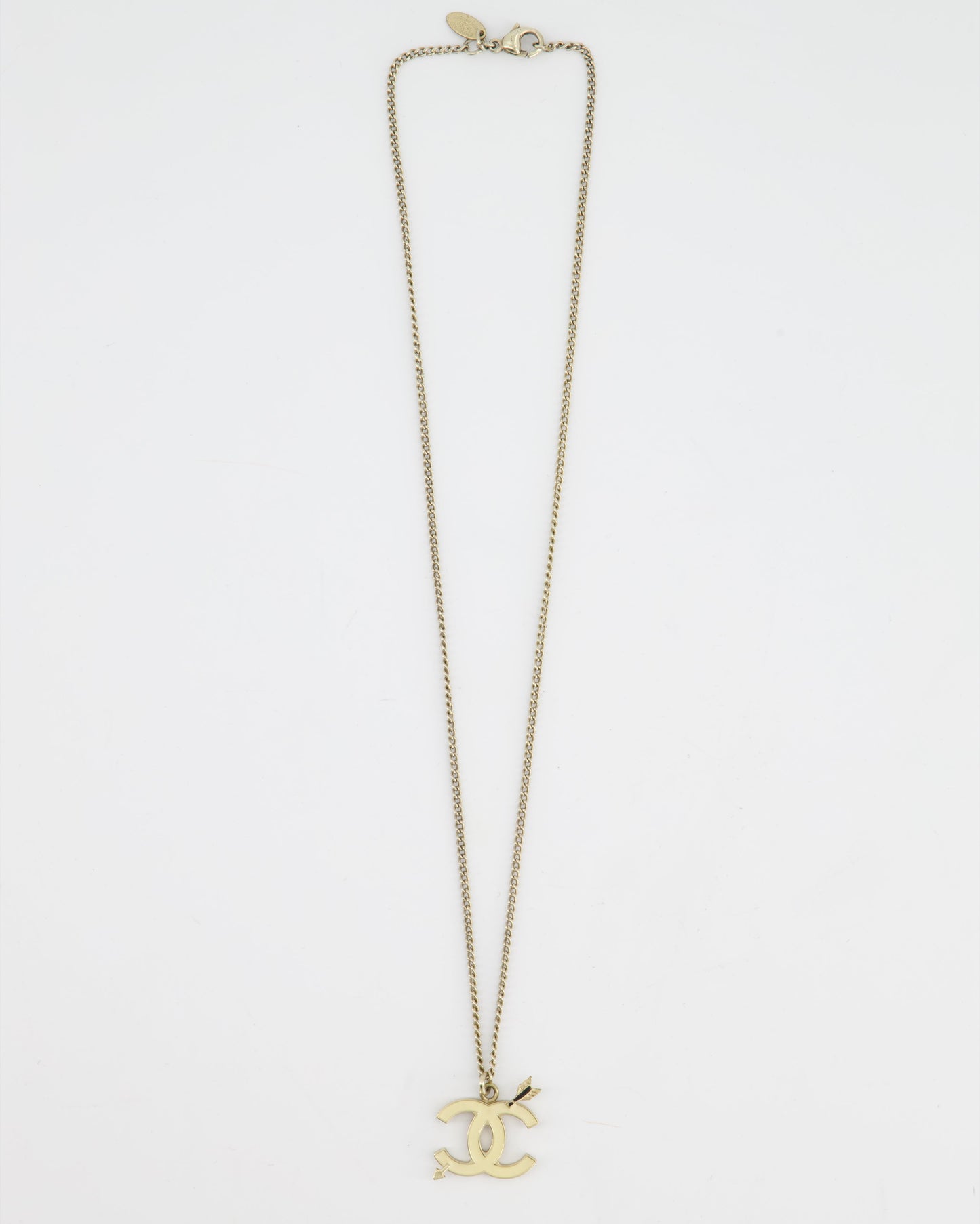 Chanel Champagne Gold Necklace with Cream CC Pendant
