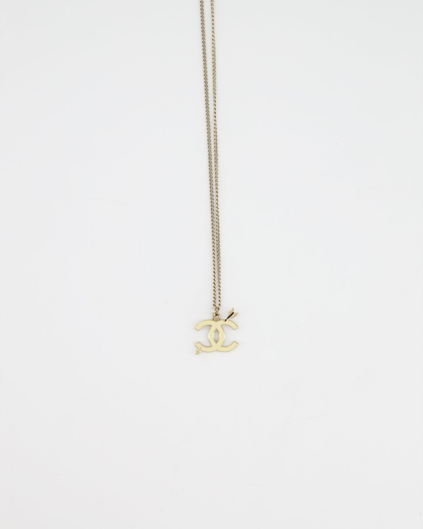 Chanel Champagne Gold Necklace with Cream CC Pendant