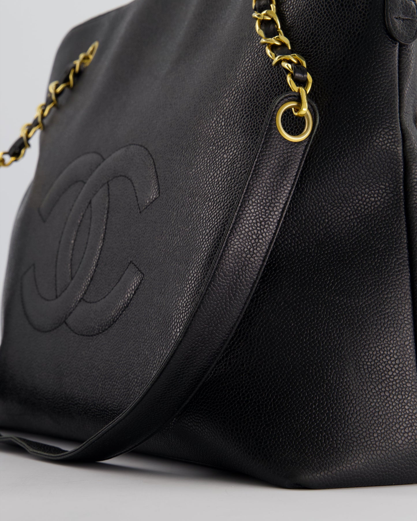 *HOT* Chanel Black Vintage XL Coco Mark Shoulder Bag in Caviar Leather with 24K Gold Hardware