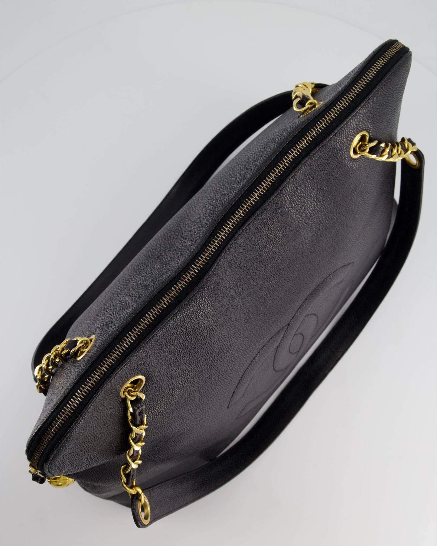 *HOT* Chanel Black Vintage XL Coco Mark Shoulder Bag in Caviar Leather with 24K Gold Hardware