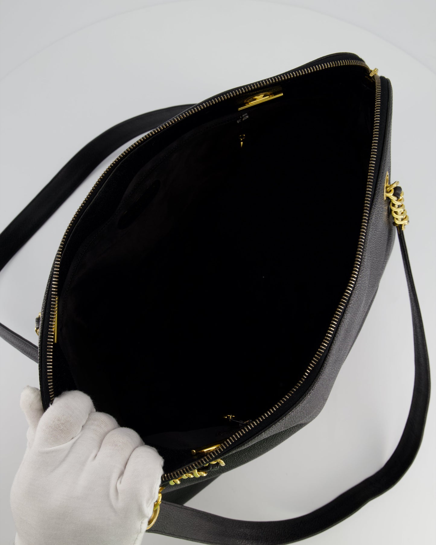 *HOT* Chanel Black Vintage XL Coco Mark Shoulder Bag in Caviar Leather with 24K Gold Hardware