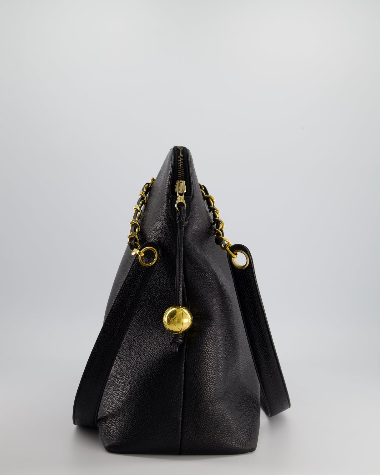 *HOT* Chanel Black Vintage XL Coco Mark Shoulder Bag in Caviar Leather with 24K Gold Hardware