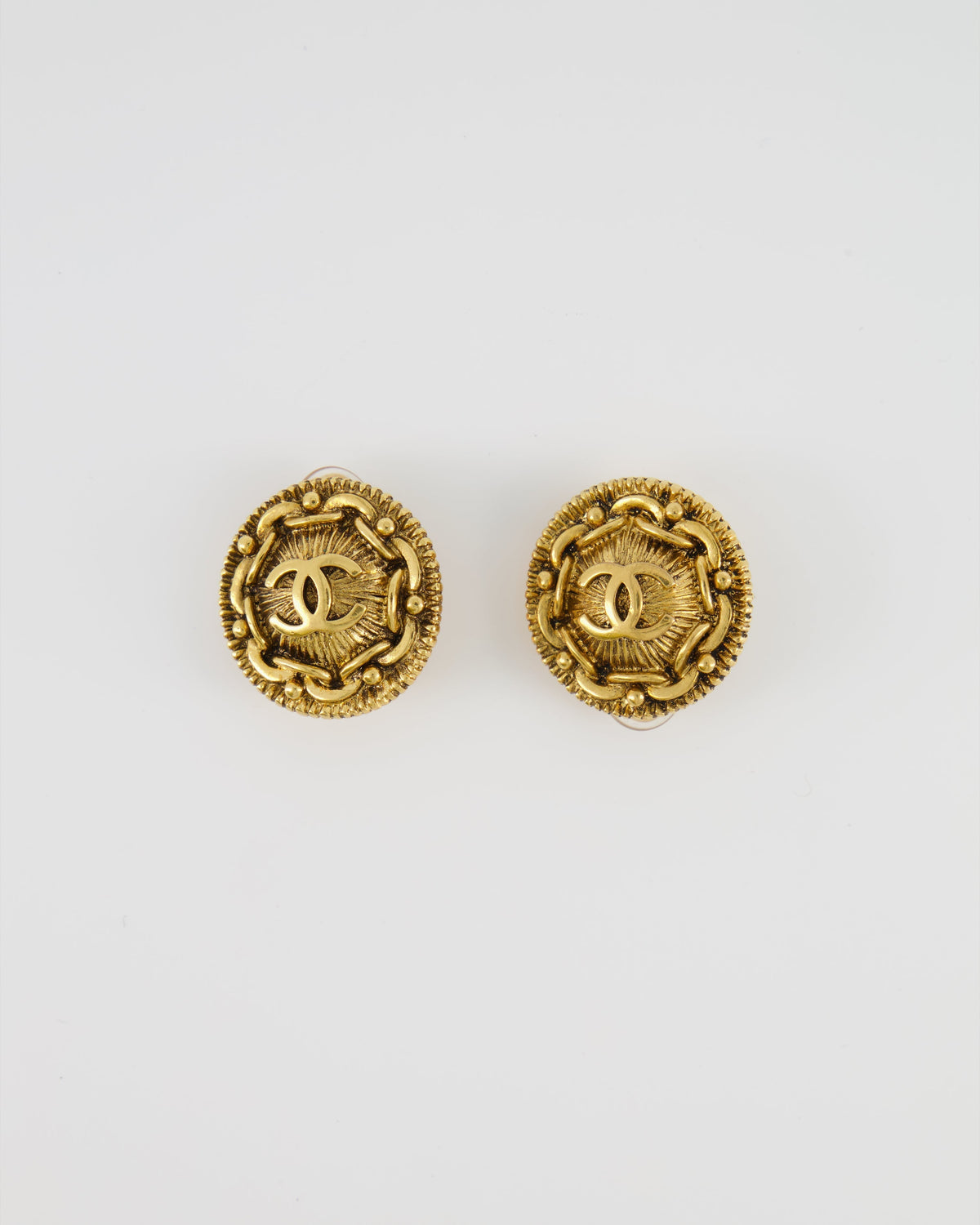 Chanel Vintage Yellow Gold Round Abstract CC Logo Clip On Earrings