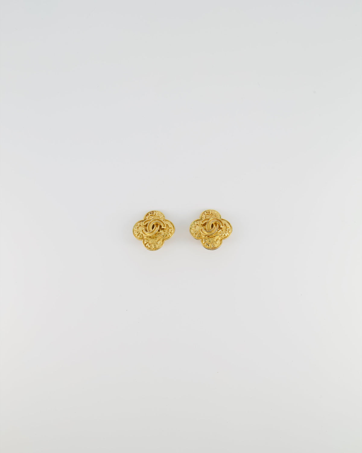 Chanel Vintage Yellow Gold Flower with CC and Chanel Logo Detail Clip-On Earrings