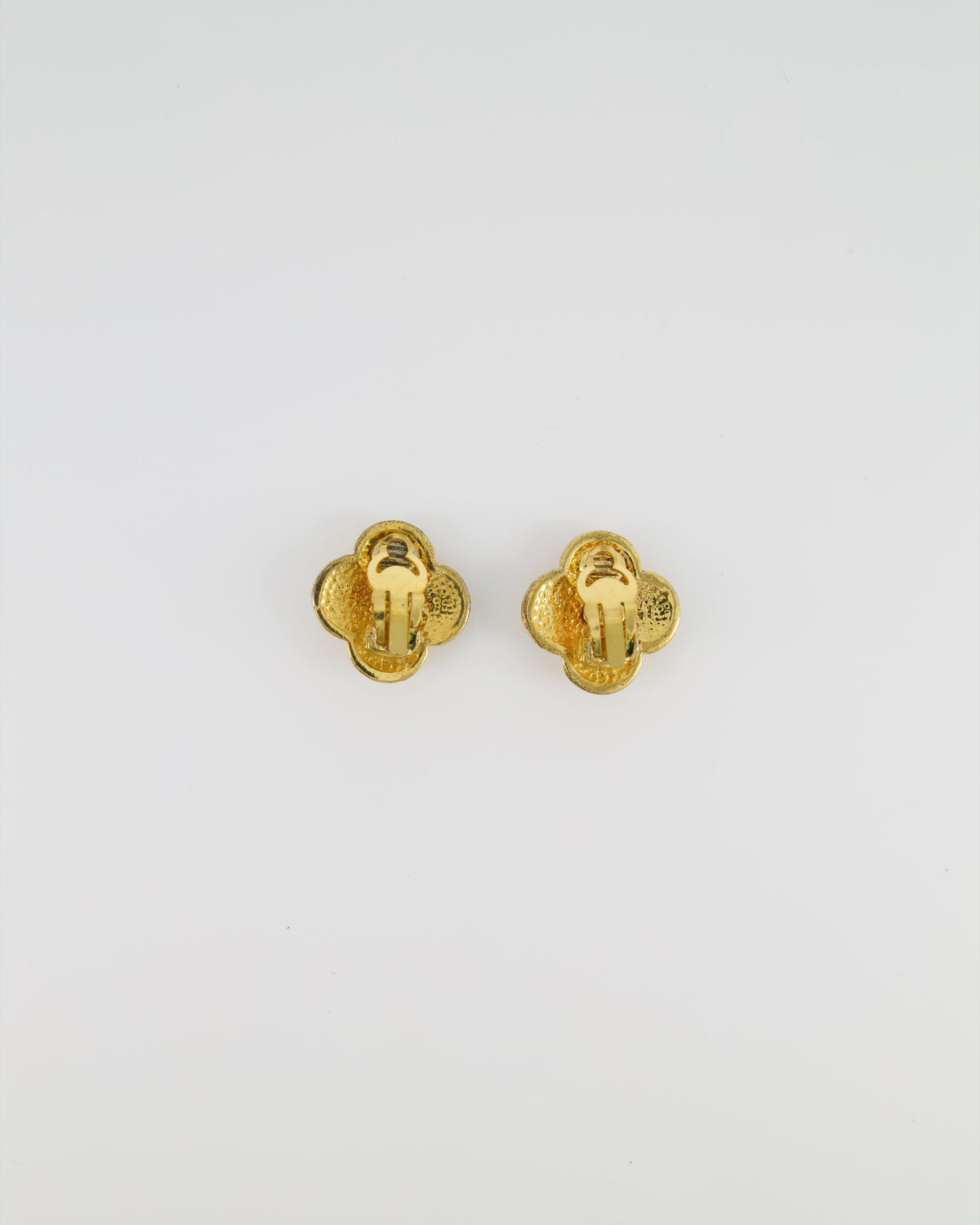Chanel Vintage Yellow Gold Flower with CC and Chanel Logo Detail Clip-On Earrings