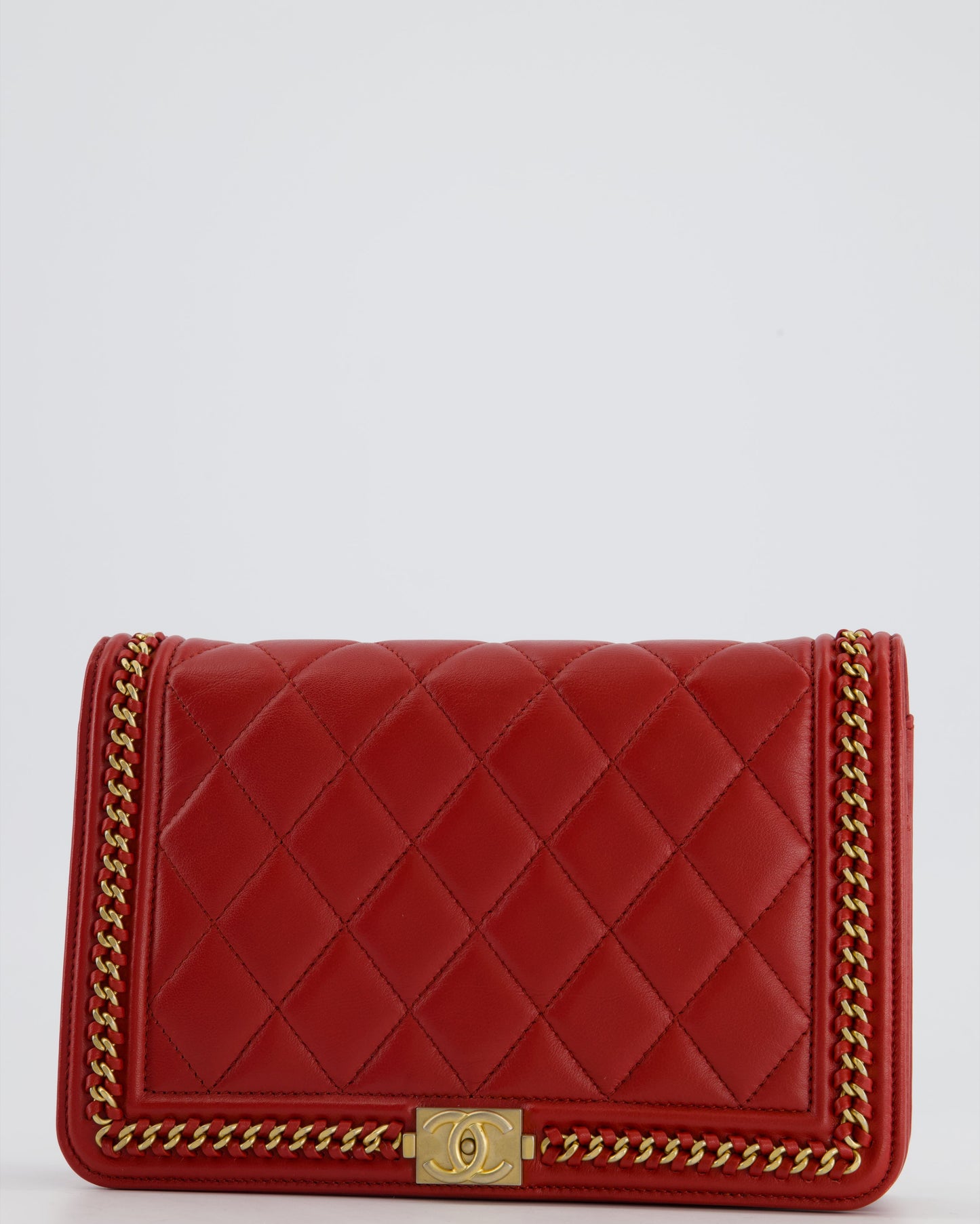 *FIRE PRICE* Chanel Red Boy Wallet on Chain in Quilted Lambskin Leather with Gold Hardware and Chain Detail