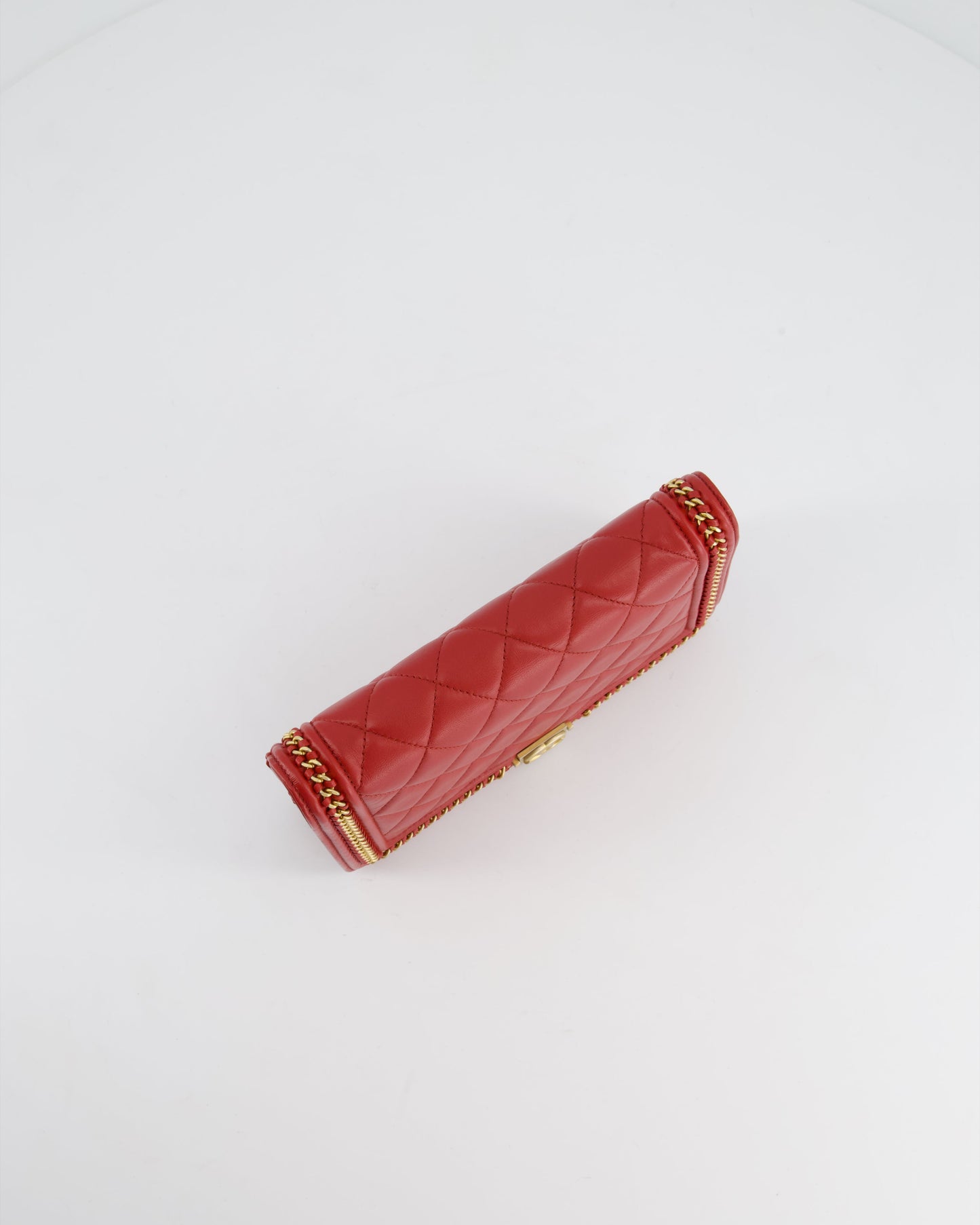 *FIRE PRICE* Chanel Red Boy Wallet on Chain in Quilted Lambskin Leather with Gold Hardware and Chain Detail