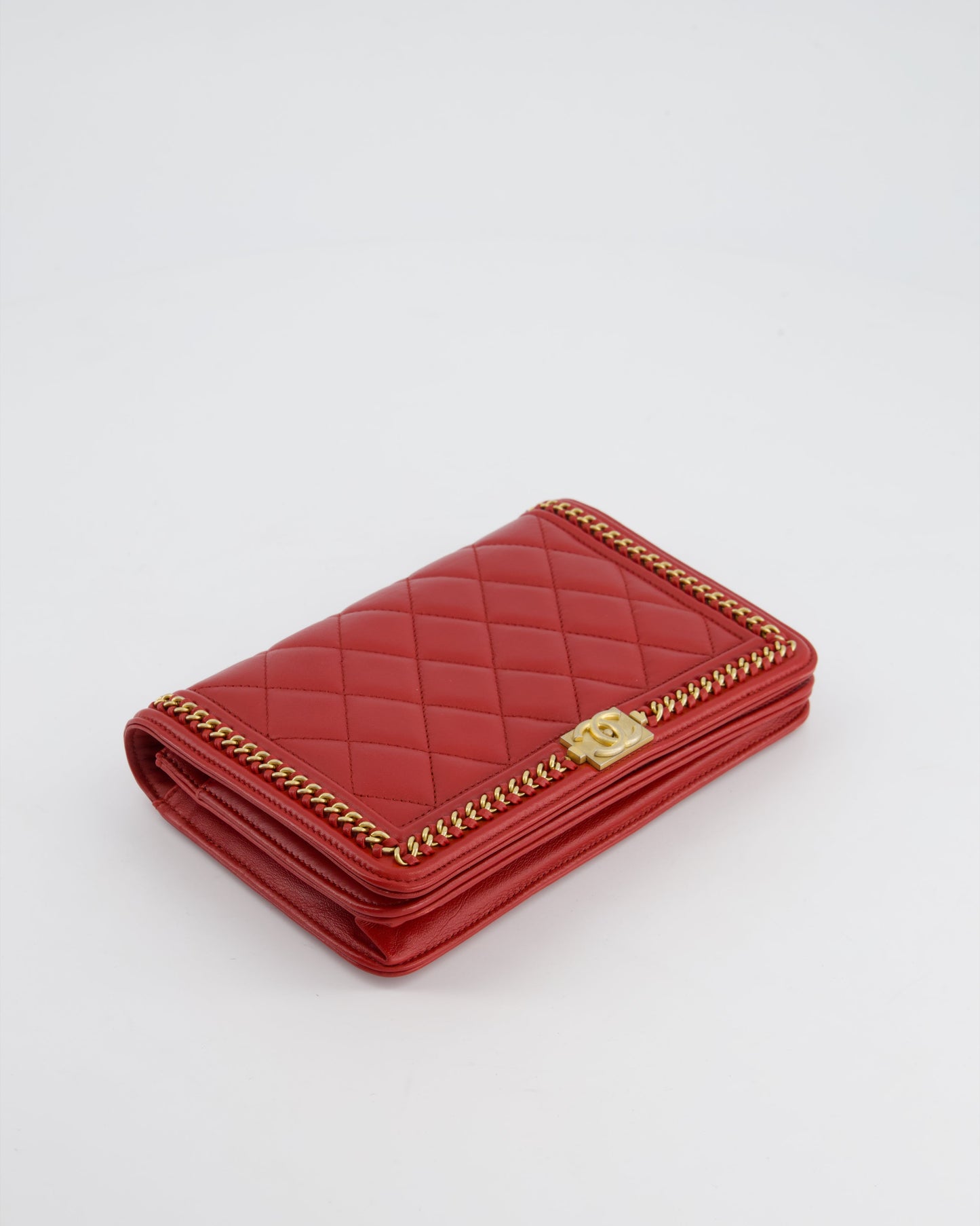 *FIRE PRICE* Chanel Red Boy Wallet on Chain in Quilted Lambskin Leather with Gold Hardware and Chain Detail