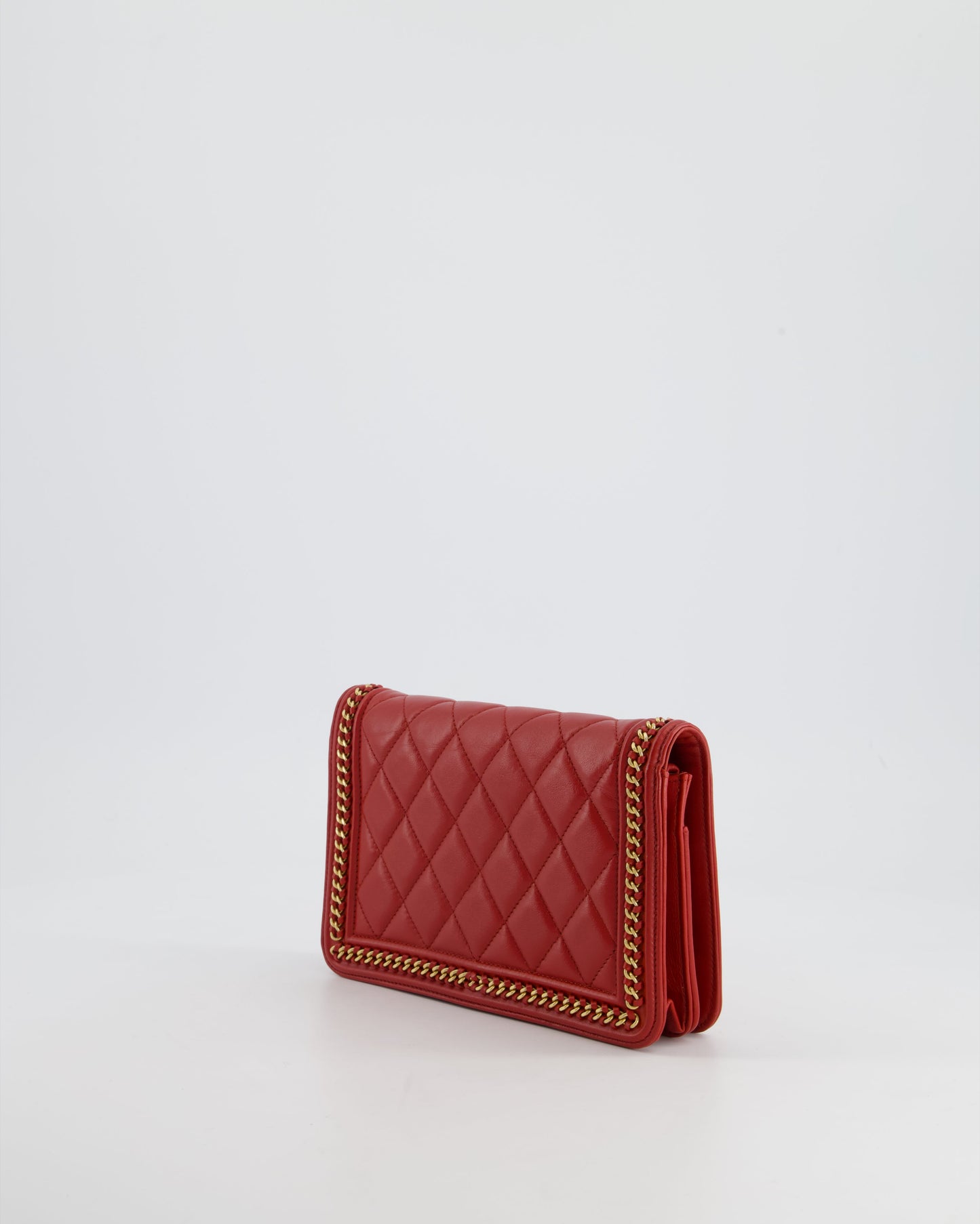 *FIRE PRICE* Chanel Red Boy Wallet on Chain in Quilted Lambskin Leather with Gold Hardware and Chain Detail