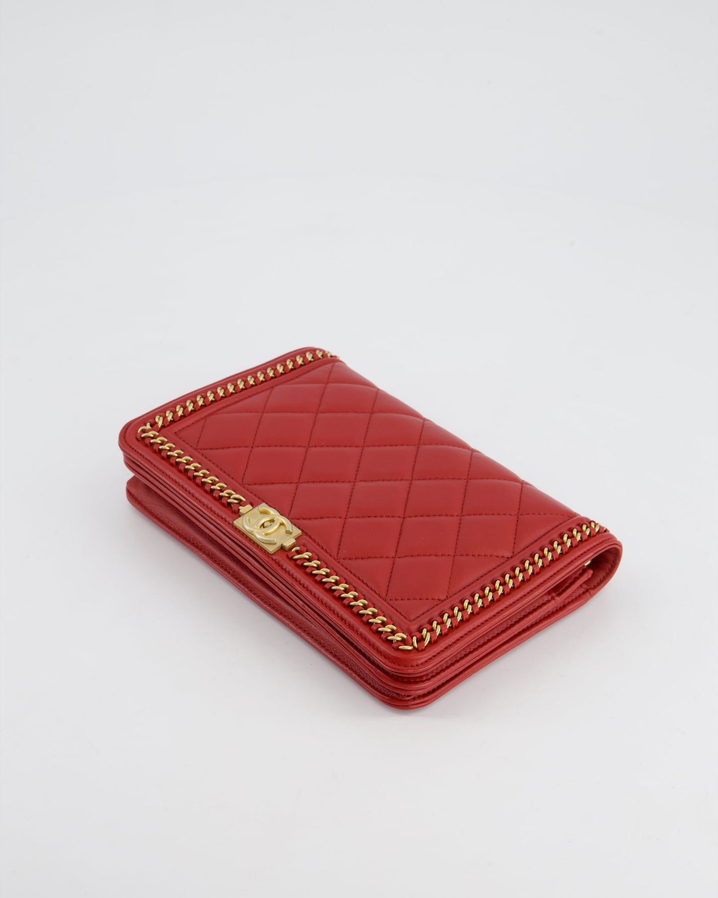 *FIRE PRICE* Chanel Red Boy Wallet on Chain in Quilted Lambskin Leather with Gold Hardware and Chain Detail