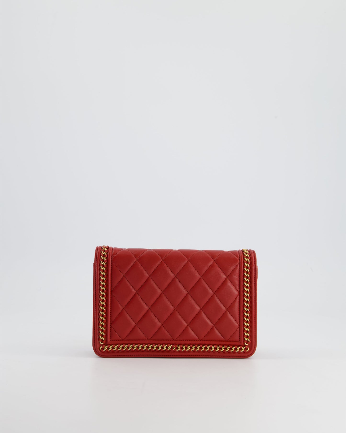 *FIRE PRICE* Chanel Red Boy Wallet on Chain in Quilted Lambskin Leather with Gold Hardware and Chain Detail