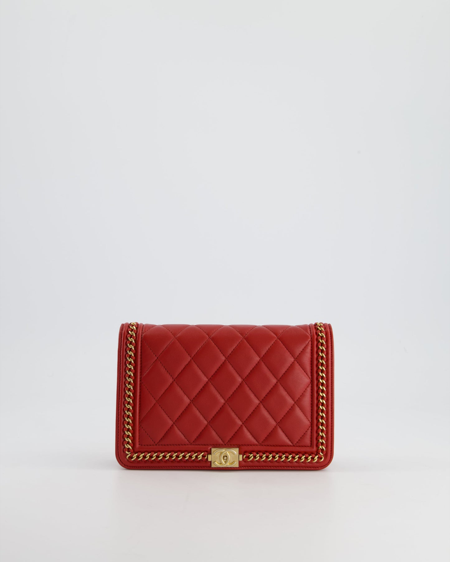 *FIRE PRICE* Chanel Red Boy Wallet on Chain in Quilted Lambskin Leather with Gold Hardware and Chain Detail