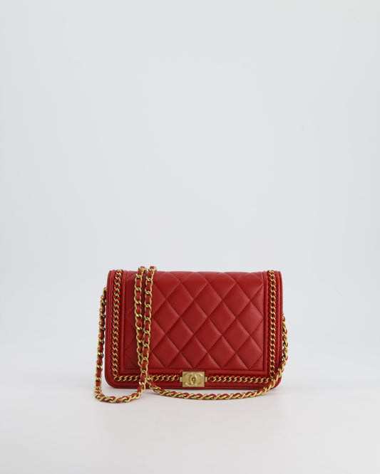 *FIRE PRICE* Chanel Red Boy Wallet on Chain in Quilted Lambskin Leather with Gold Hardware and Chain Detail