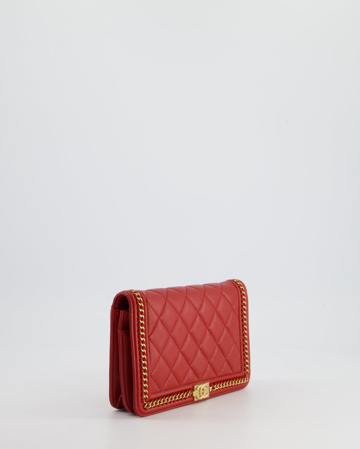 *FIRE PRICE* Chanel Red Boy Wallet on Chain in Quilted Lambskin Leather with Gold Hardware and Chain Detail