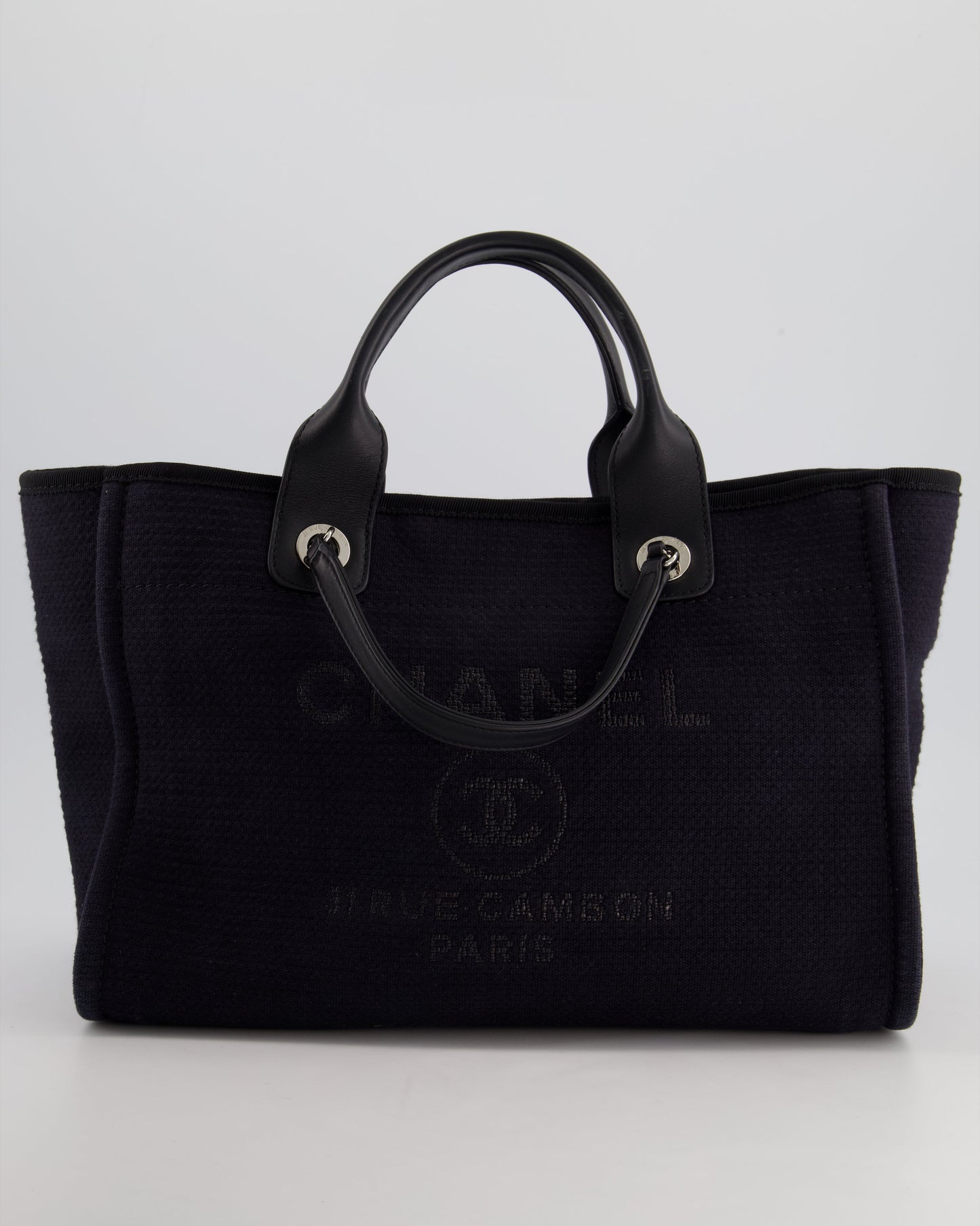 Chanel Navy & Black Small Deauville Tote Bag with Silver Hardware