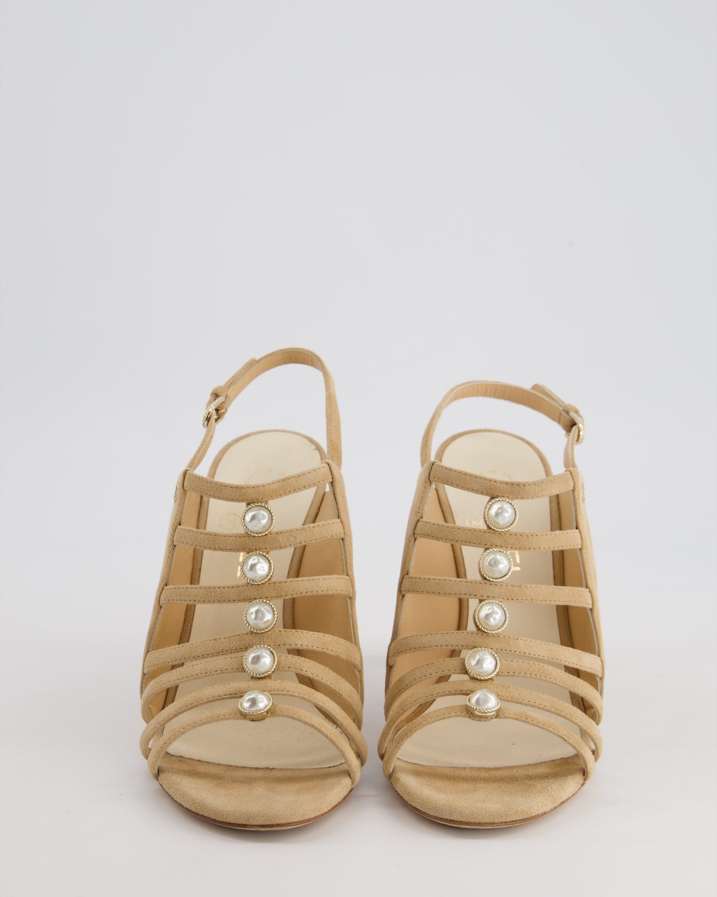 Chanel 19/P Beige Suede Caged Strap Heels Size EU 38