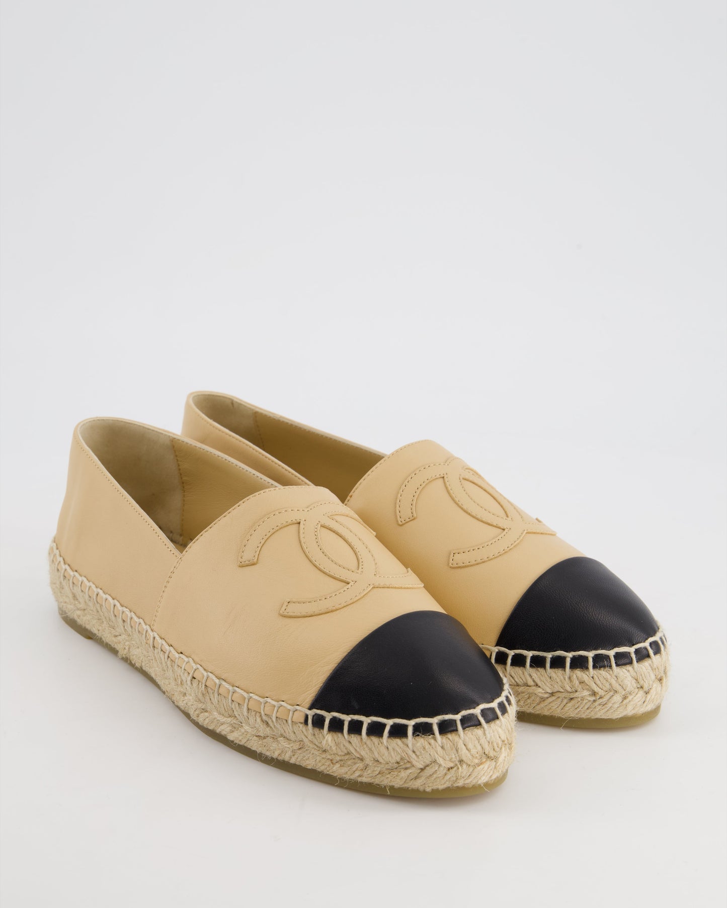 Chanel Beige & Black Leather Espadrilles Shoes Size EU 40 RRP ¬£730