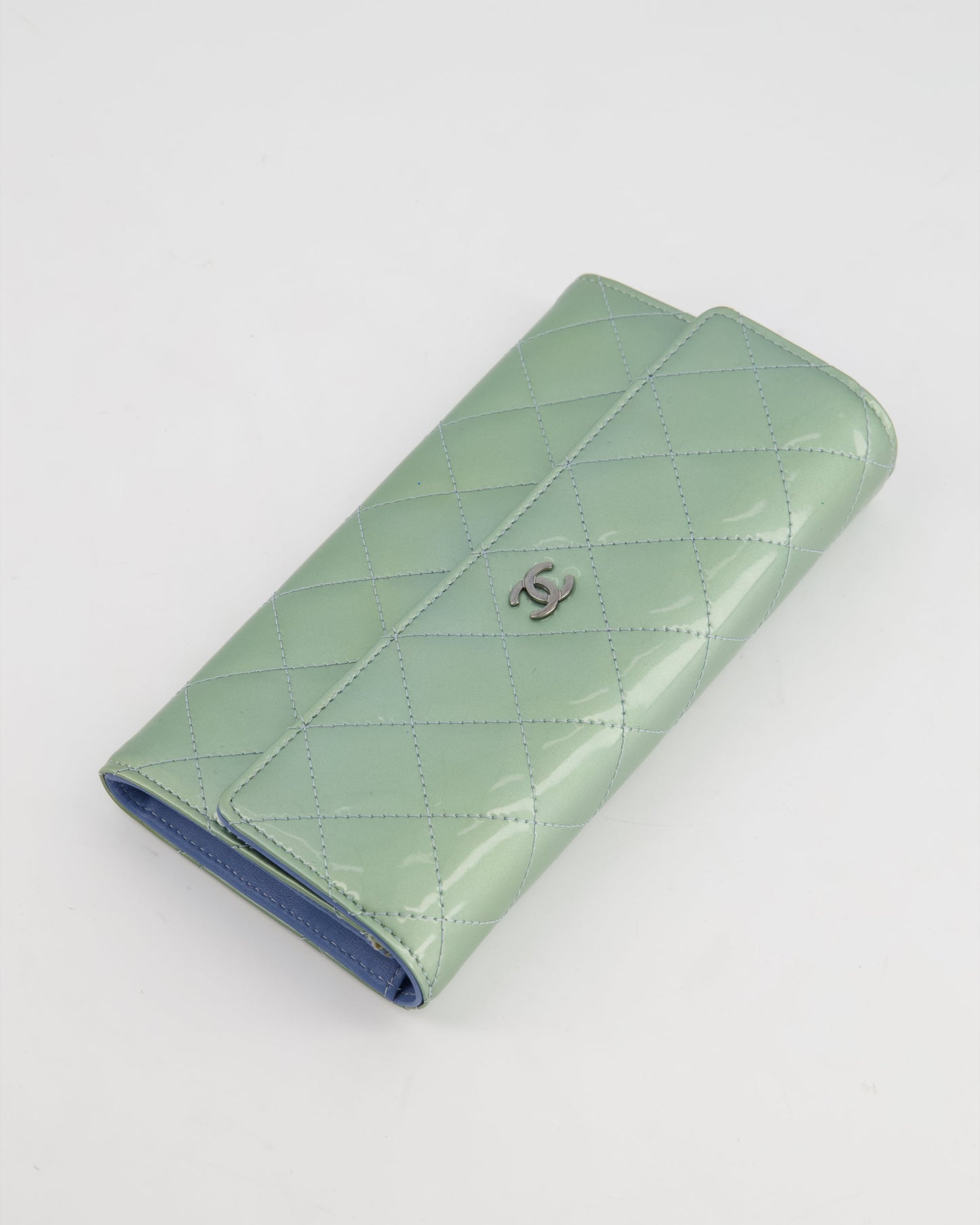 Chanel Light Blue Patent Longline Wallet with Silver Hardware