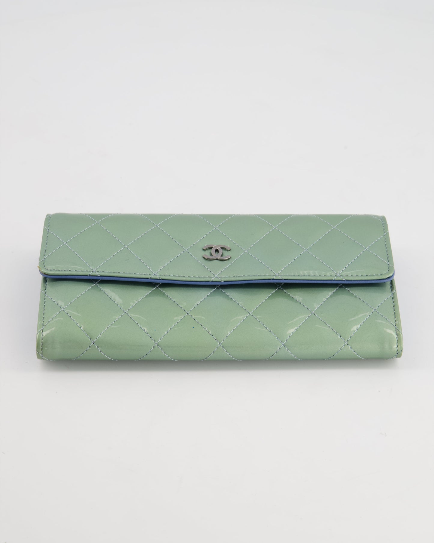 Chanel Light Blue Patent Longline Wallet with Silver Hardware