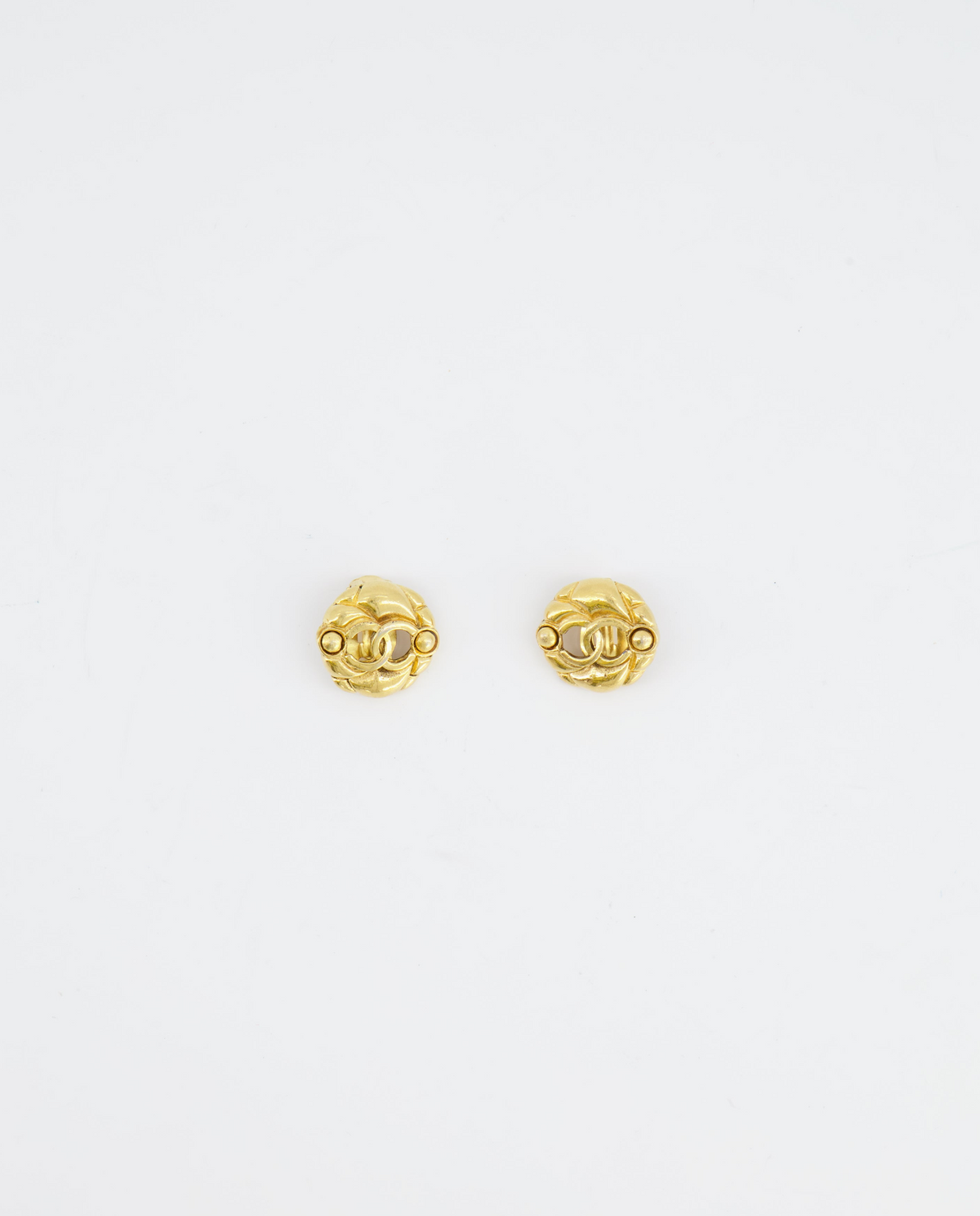 Chanel Vintage Yellow Gold Cut-Out Small Round Clip-On Earrings with CC Logo