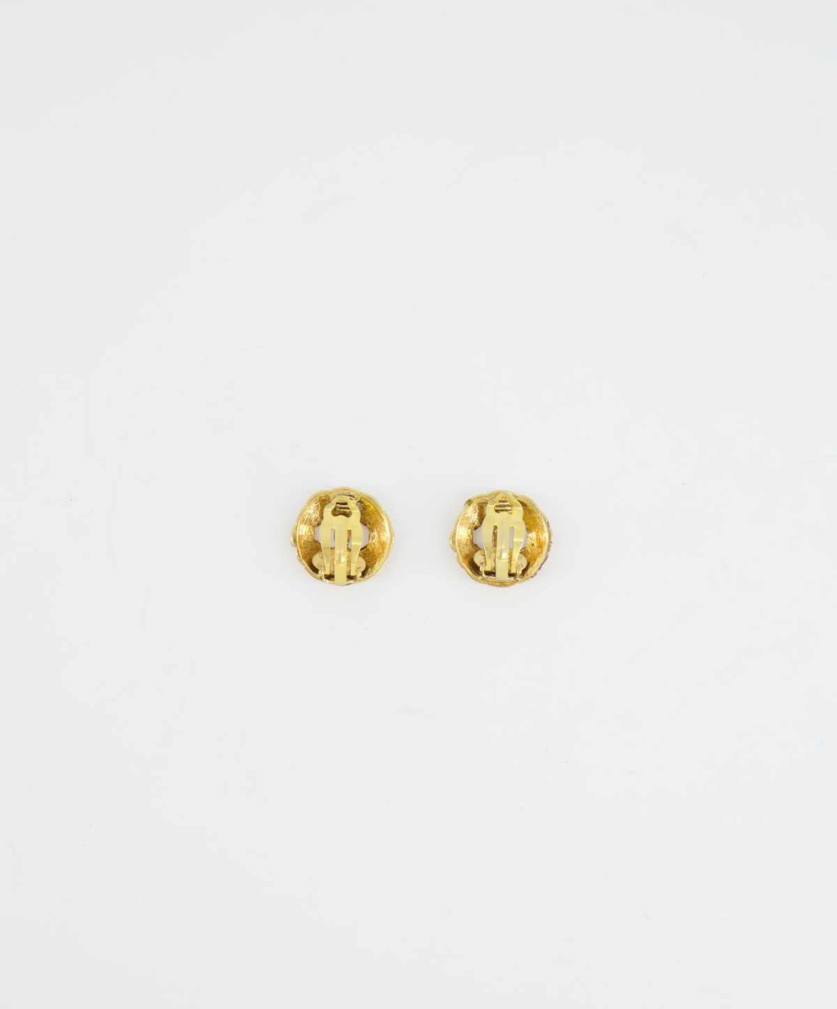Chanel Vintage Yellow Gold Cut-Out Small Round Clip-On Earrings with CC Logo