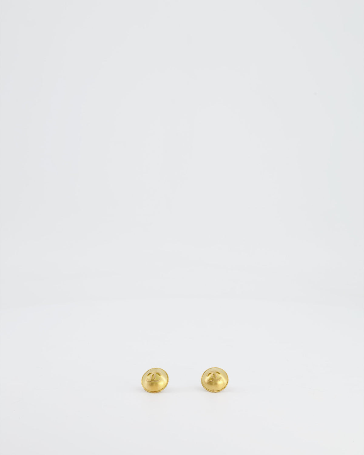 Chanel Vintage Brushed Gold CC Logo Round Clip-On Earrings