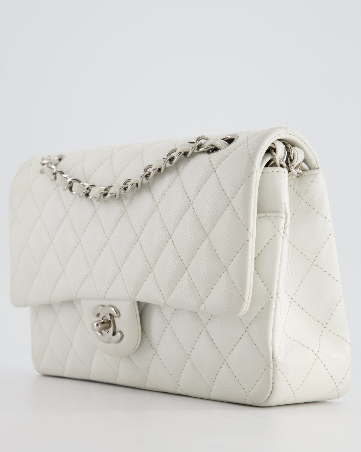 Chanel White Medium Classic Double Flap in Caviar Leather with Silver Hardware RRP ¬£8,890