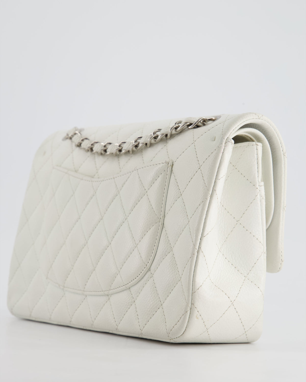 Chanel White Medium Classic Double Flap in Caviar Leather with Silver Hardware RRP ¬£8,890