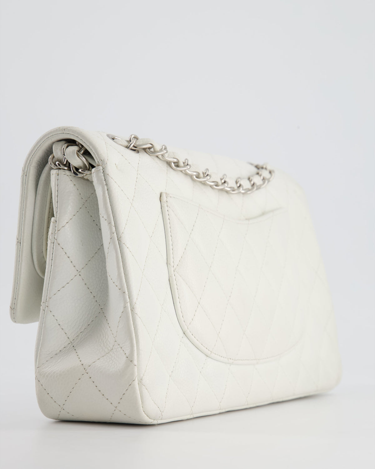 Chanel White Medium Classic Double Flap in Caviar Leather with Silver Hardware RRP ¬£8,890