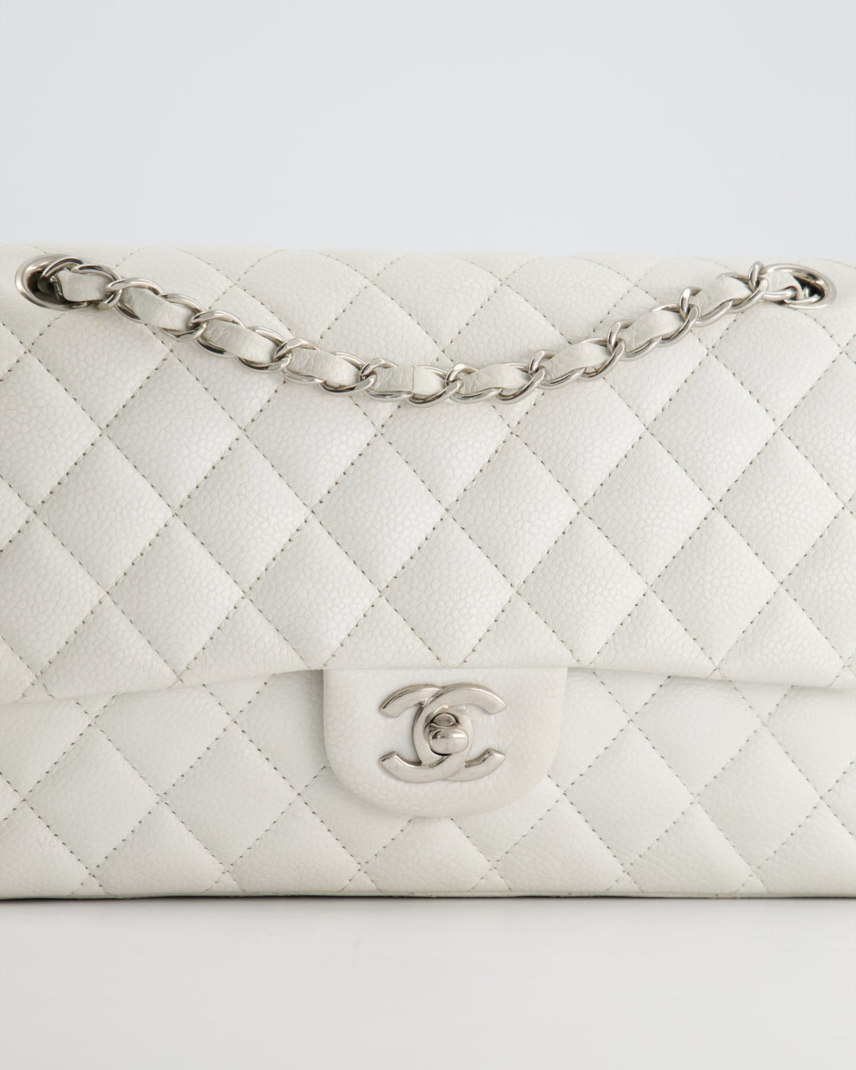 Chanel White Medium Classic Double Flap in Caviar Leather with Silver Hardware RRP ¬£8,890