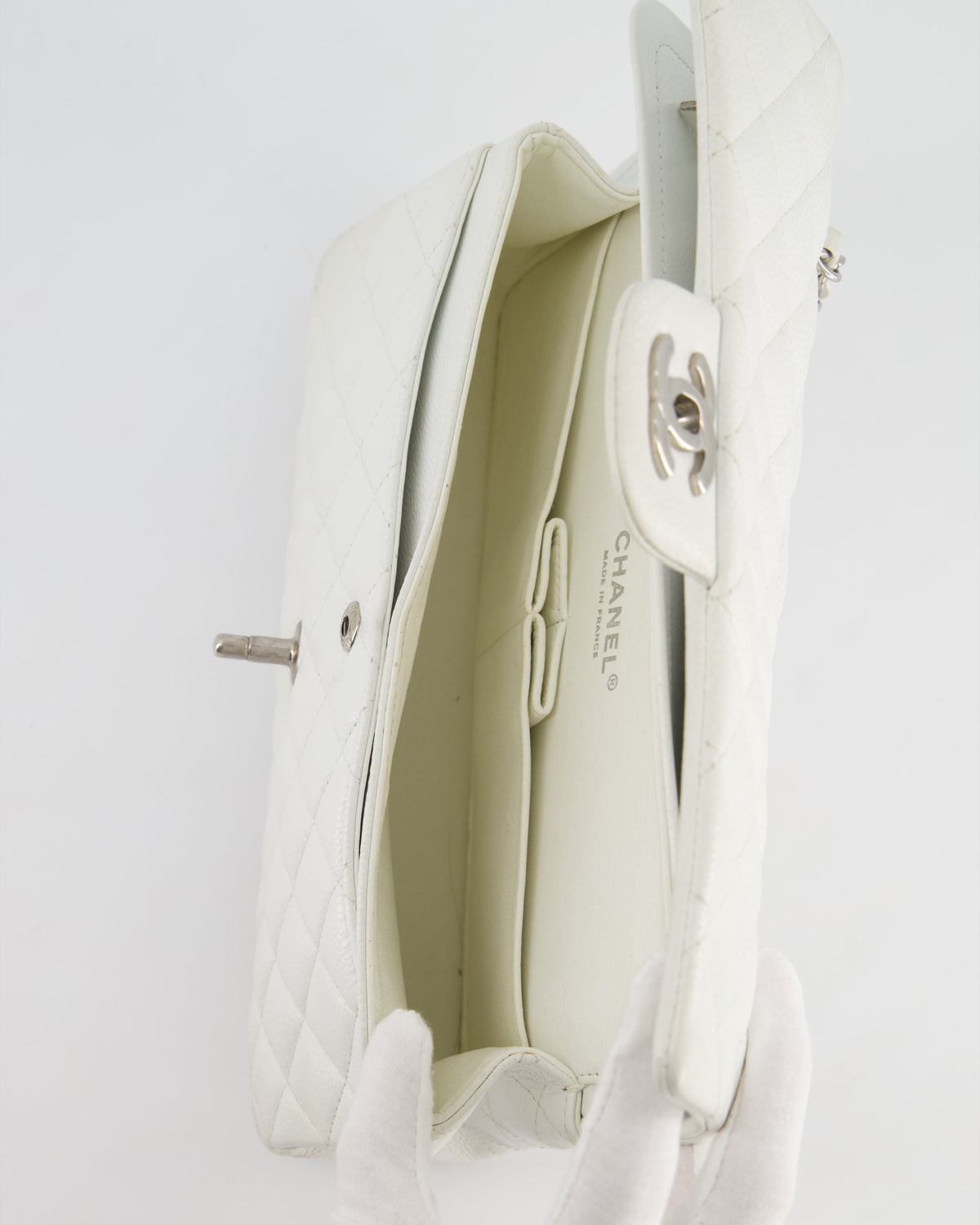 Chanel White Medium Classic Double Flap in Caviar Leather with Silver Hardware RRP ¬£8,890