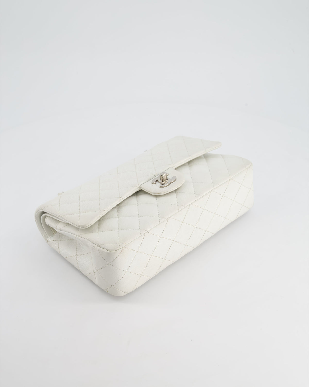 Chanel White Medium Classic Double Flap in Caviar Leather with Silver Hardware RRP ¬£8,890